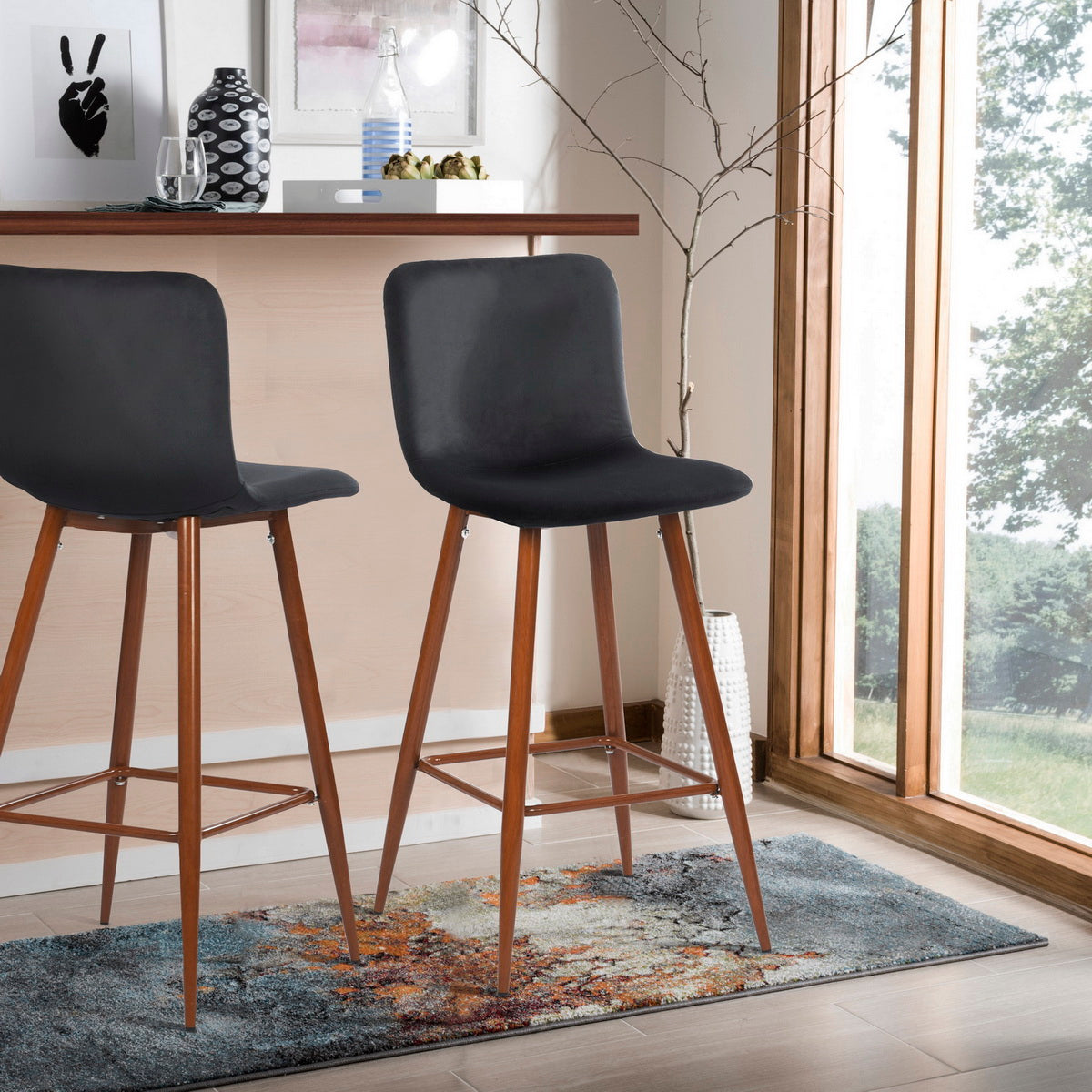 Homy Casa SCARGILL BAR VELVET BLACK 16.54" L x 19.49" W x 39.37" H Bar Stool Chair
