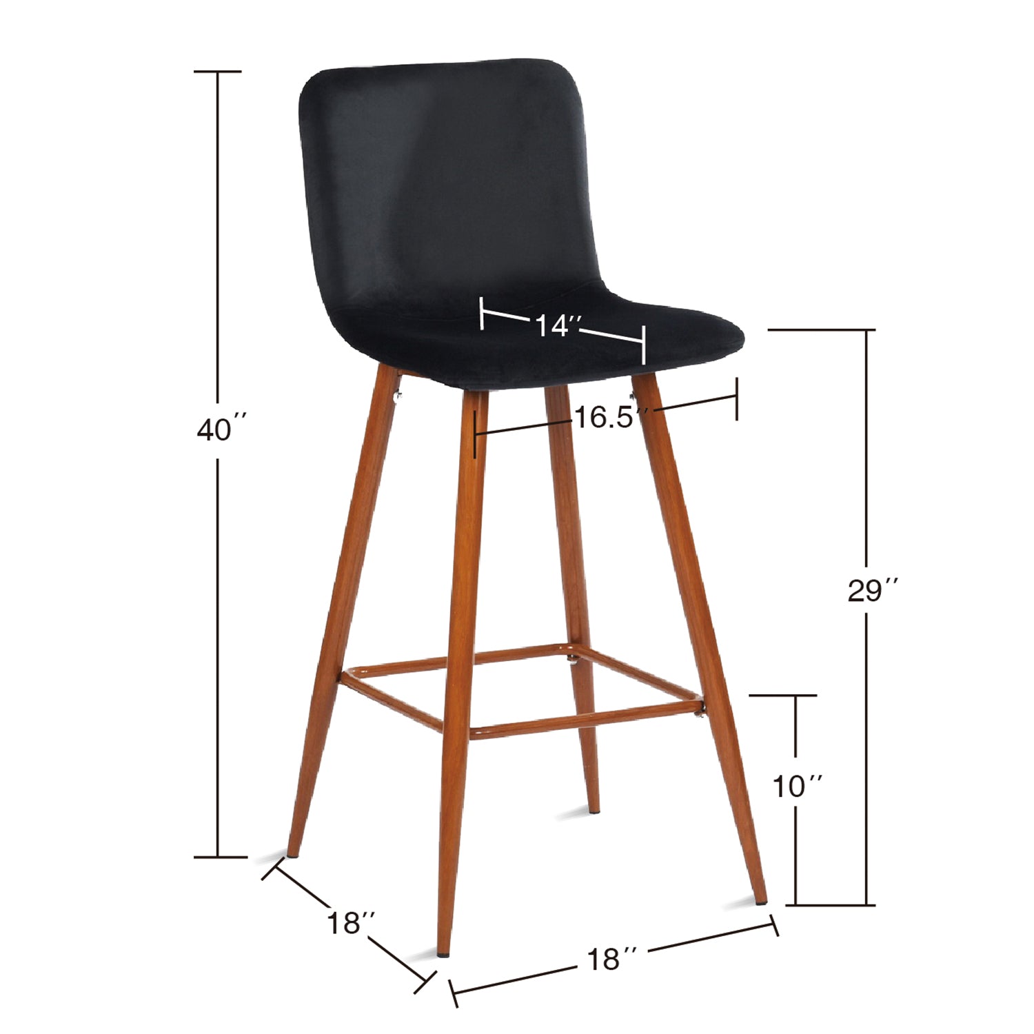 Homy Casa SCARGILL BAR VELVET BLACK 16.54" L x 19.49" W x 39.37" H Bar Stool Chair