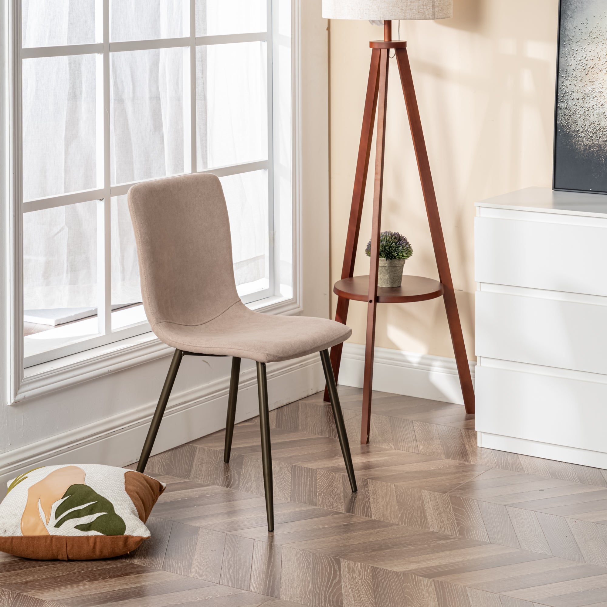 Homy Casa SCARGILL 4PC Beige Oak Leg Dining Chair Entrance Chair