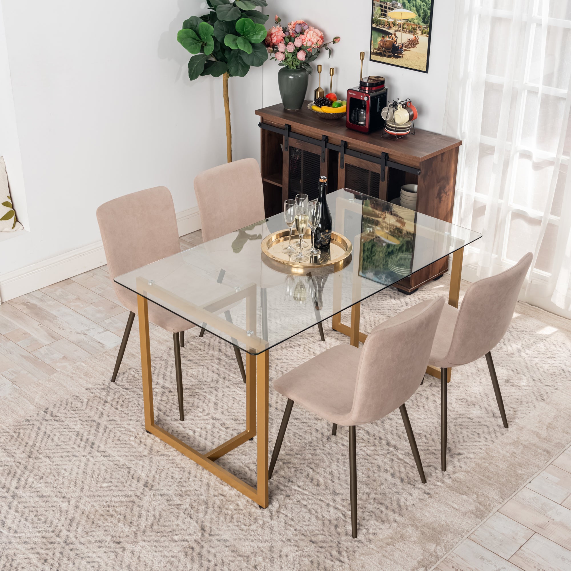 Homy Casa SCARGILL 4PC Beige Oak Leg Dining Chair Entrance Chair