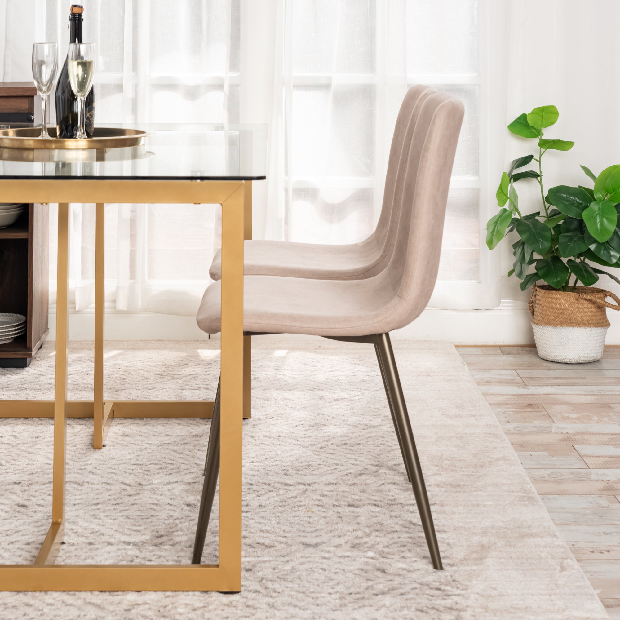 Homy Casa SCARGILL 4PC Beige Oak Leg Dining Chair Entrance Chair