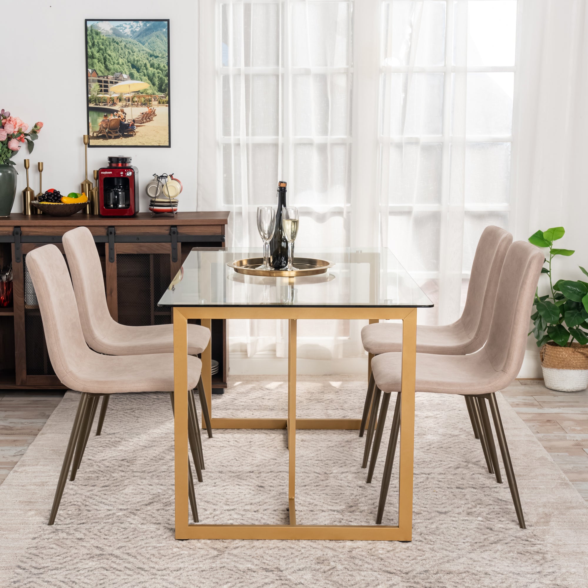 Homy Casa SCARGILL 4PC Beige Oak Leg Dining Chair Entrance Chair