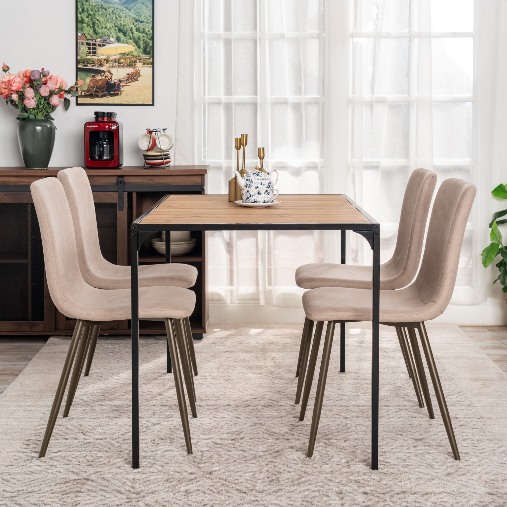 Homy Casa SCARGILL 4PC Beige Oak Leg Dining Chair Entrance Chair