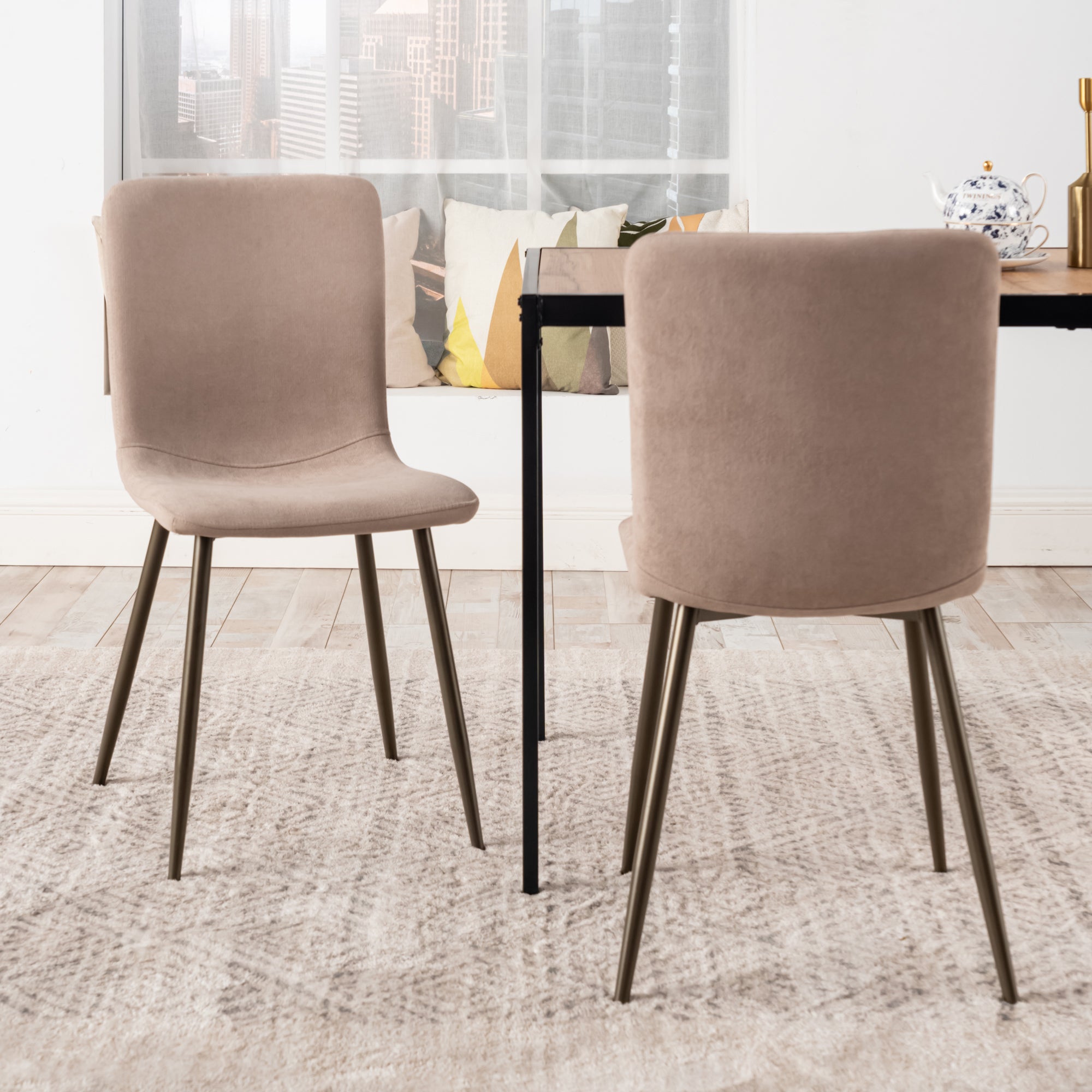 Homy Casa SCARGILL 4PC Beige Oak Leg Dining Chair Entrance Chair