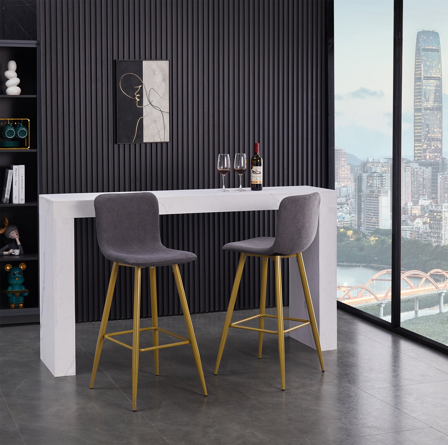 Homy Casa Scargill 2PC Upholstered Counter Height Bar Stools in Dark Grey