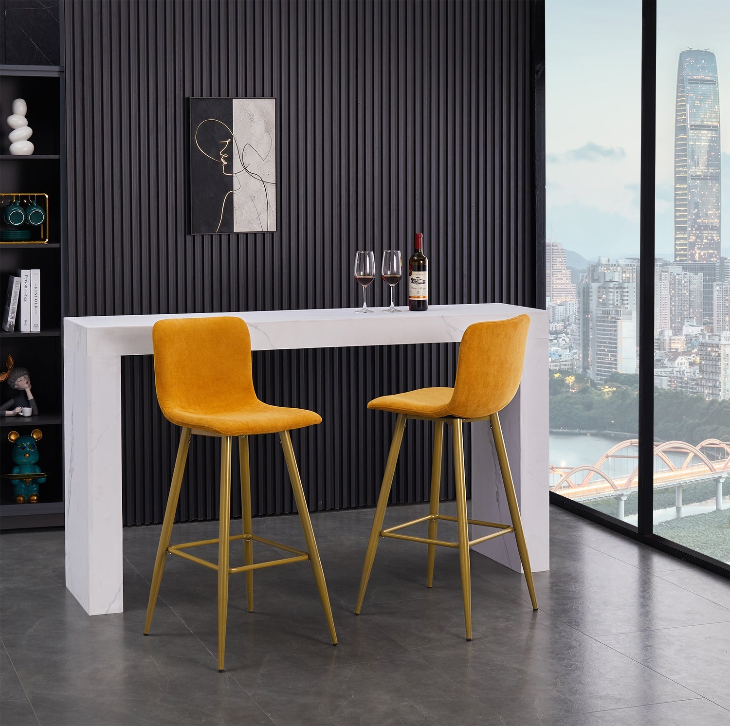 26'' Upholstered Counter Height Bar Stools Set of 2 with Back - HomyCasa