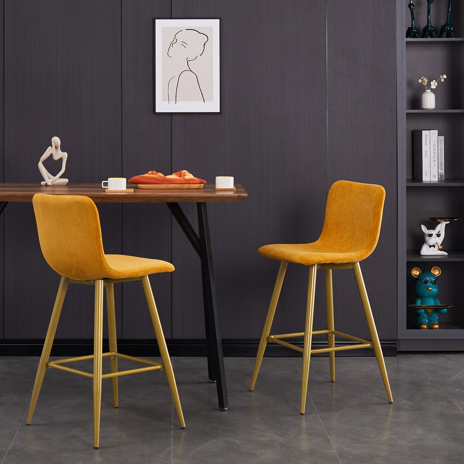 26'' Upholstered Counter Height Bar Stools Set of 2 with Back - HomyCasa