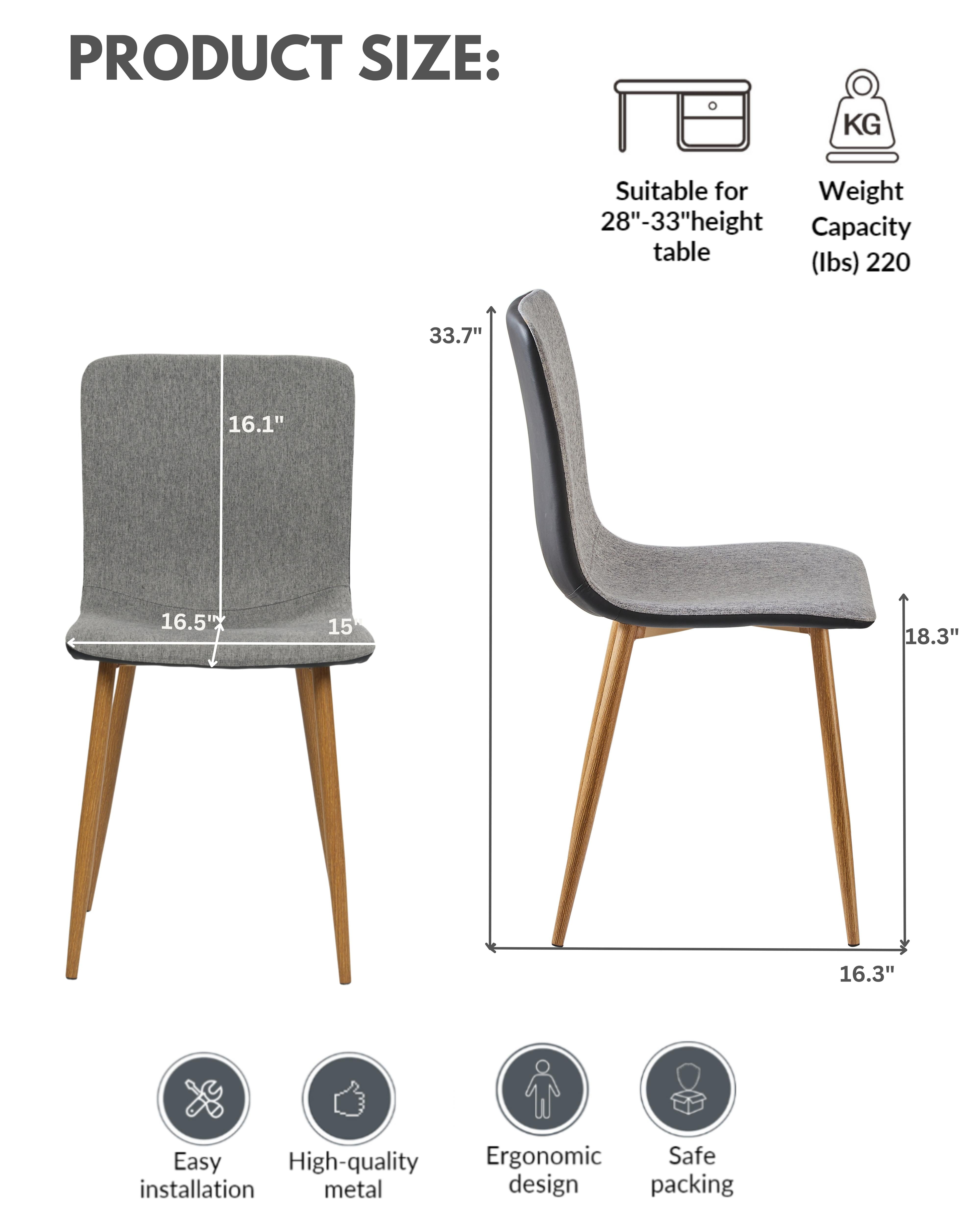 Homy Casa Rookie 5PC Dining Set 31.5” Square Table in Grey Finish with Solid Wood Legs and 4 Scargill Upholstered Chairs in Grey
