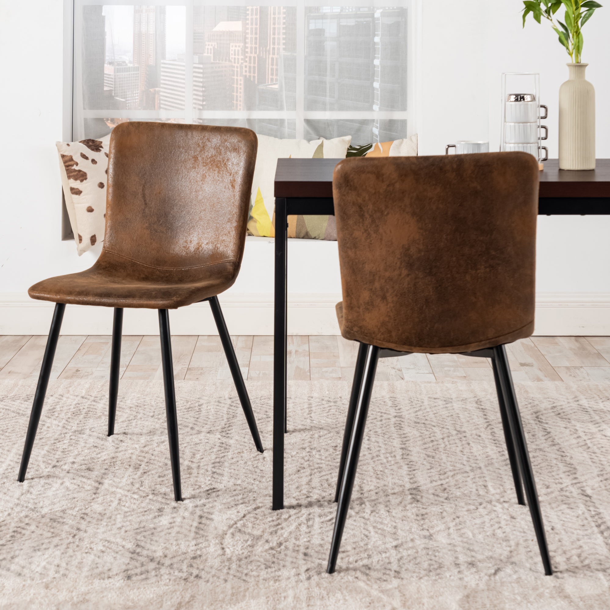 Homy Casa SCARGILL 4PC Dining Chairs Set in Suede Brown
