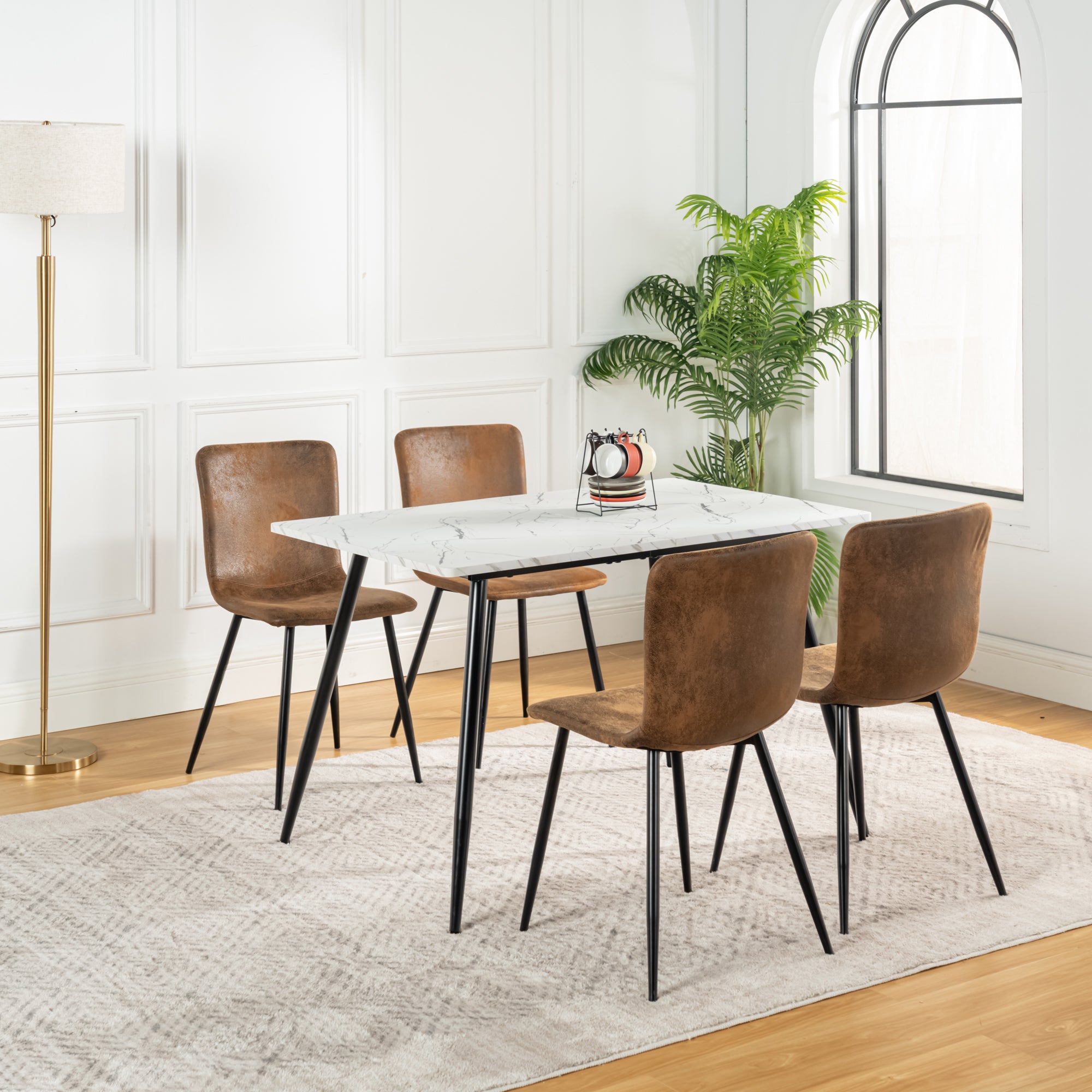 Homy Casa SCARGILL 4PC Dining Chairs Set in Suede Brown