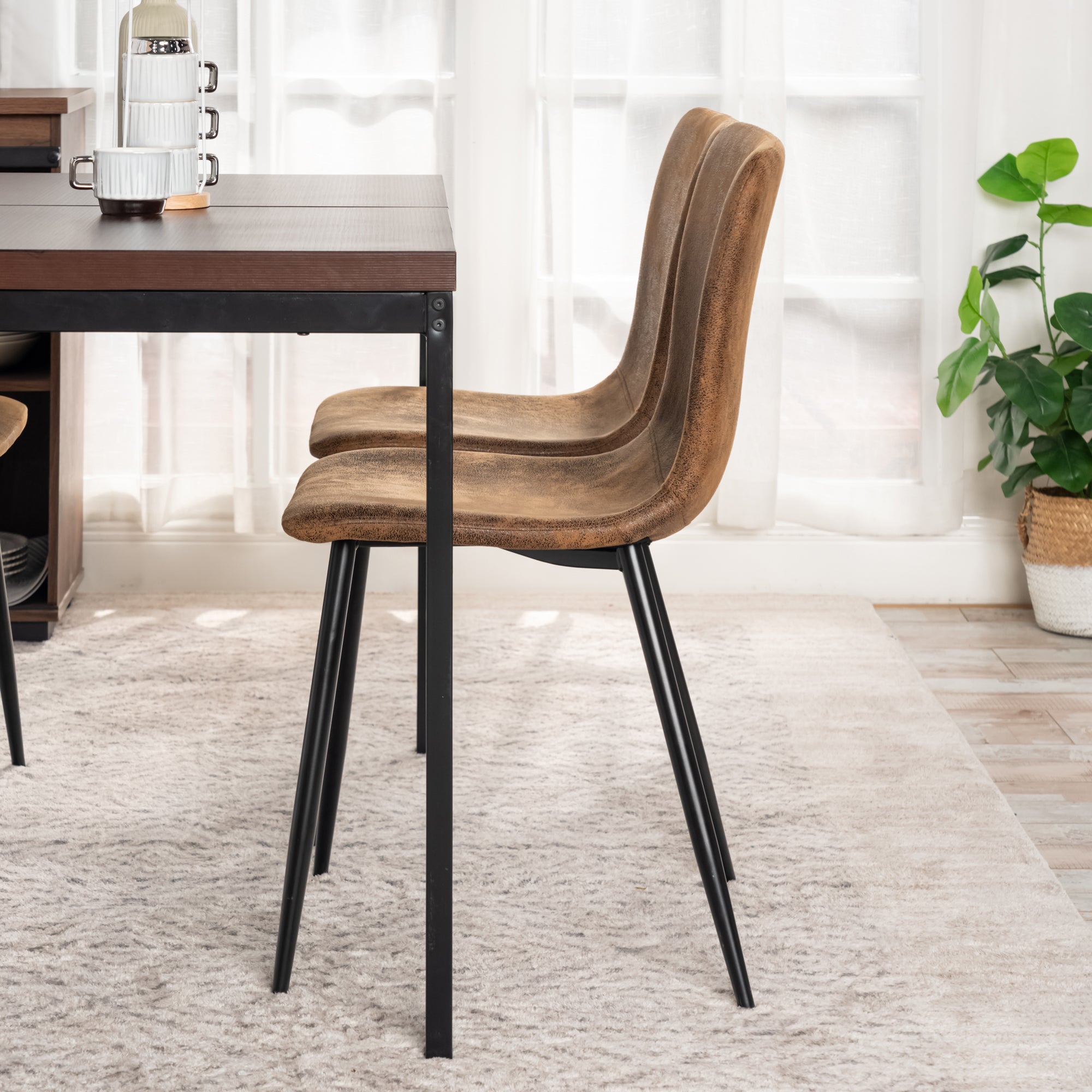 Homy Casa SCARGILL 4PC Dining Chairs Set in Suede Brown