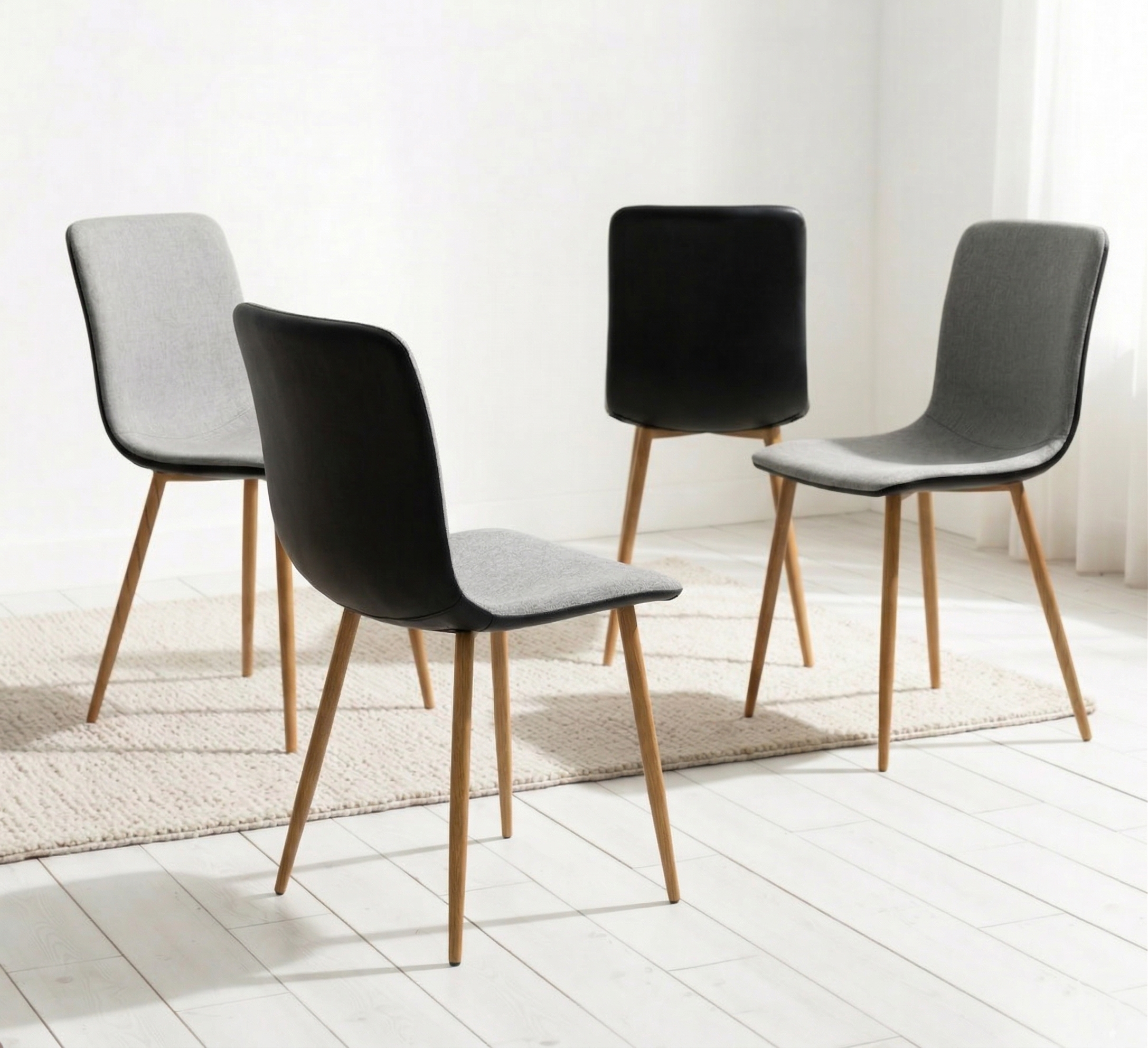 Homy Casa Slip 5PC Dining Set 55” Clear Glass Table with 4 Scargill Upholstered Chairs, Grey Fabric