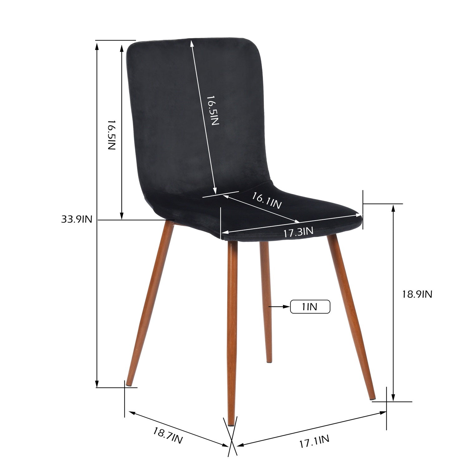 Homy Casa SCRAGILL Velvet Black Dining Chairs with Fabric Seat and Walnut Wood Accents Open Box