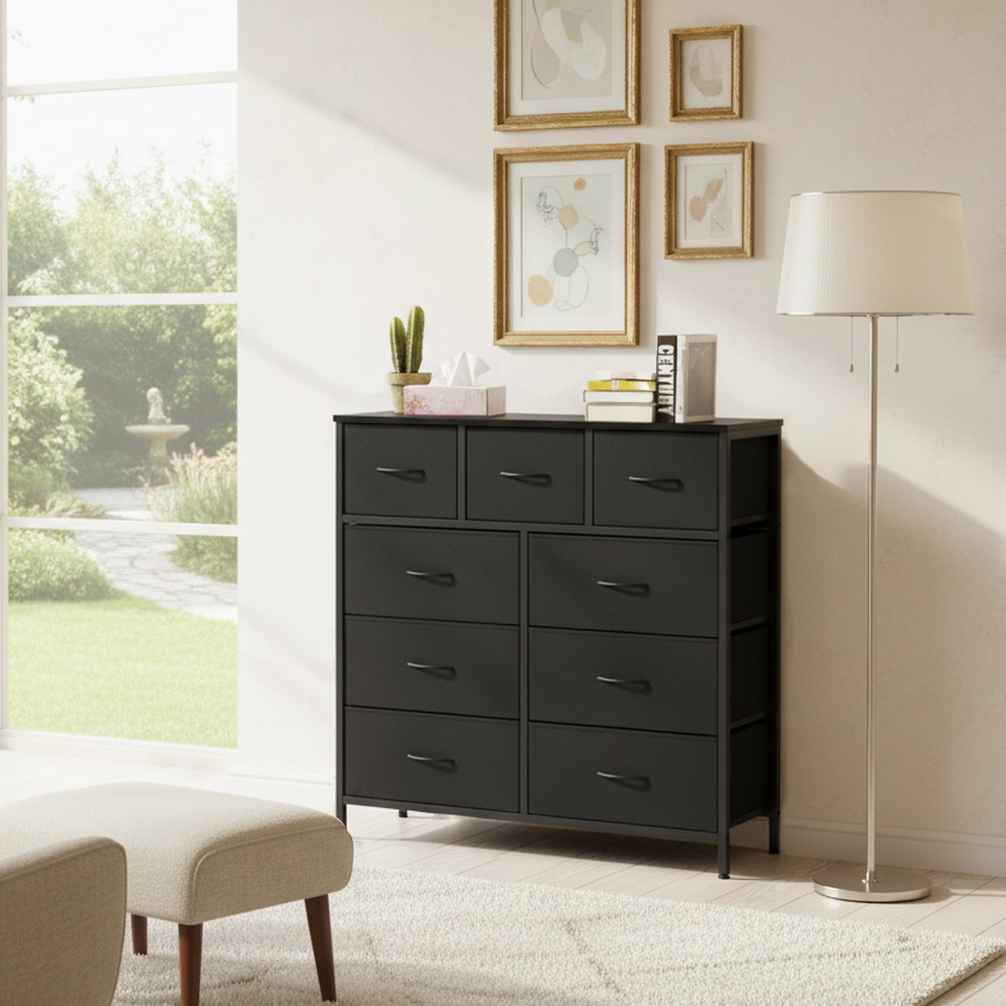 Homy Casa SHANKS IX Industrial Storage Cabinet 9 Drawers Dark Grey