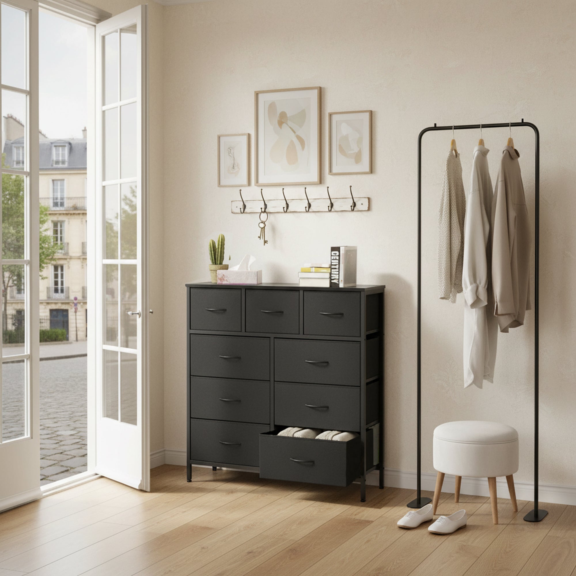 Homy Casa SHANKS IX Industrial Storage Cabinet 9 Drawers Dark Grey