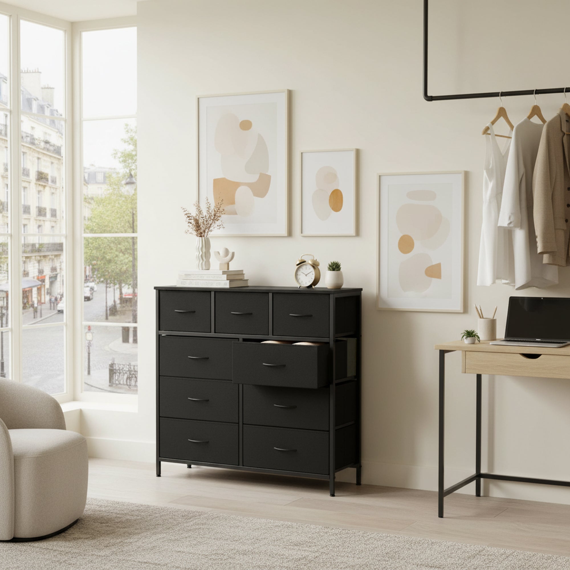 Homy Casa SHANKS IX Industrial Storage Cabinet 9 Drawers Dark Grey