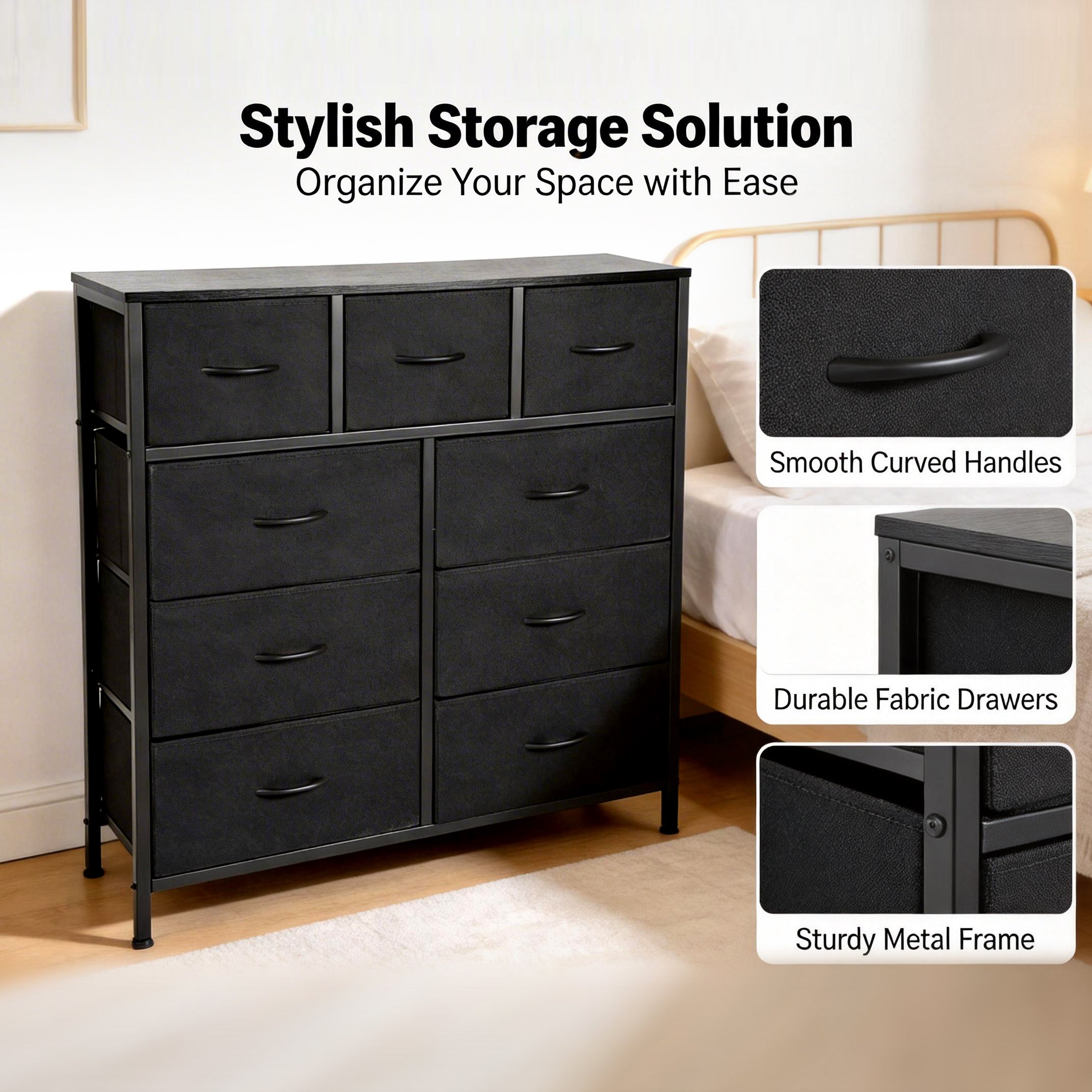 Homy Casa SHANKS IX Industrial Storage Cabinet 9 Drawers Dark Grey