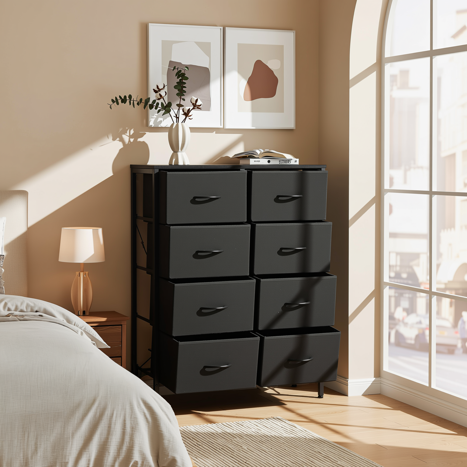 Homy Casa SHANKS VIII Industrial Storage Cabinet 8 Drawers Dark Grey
