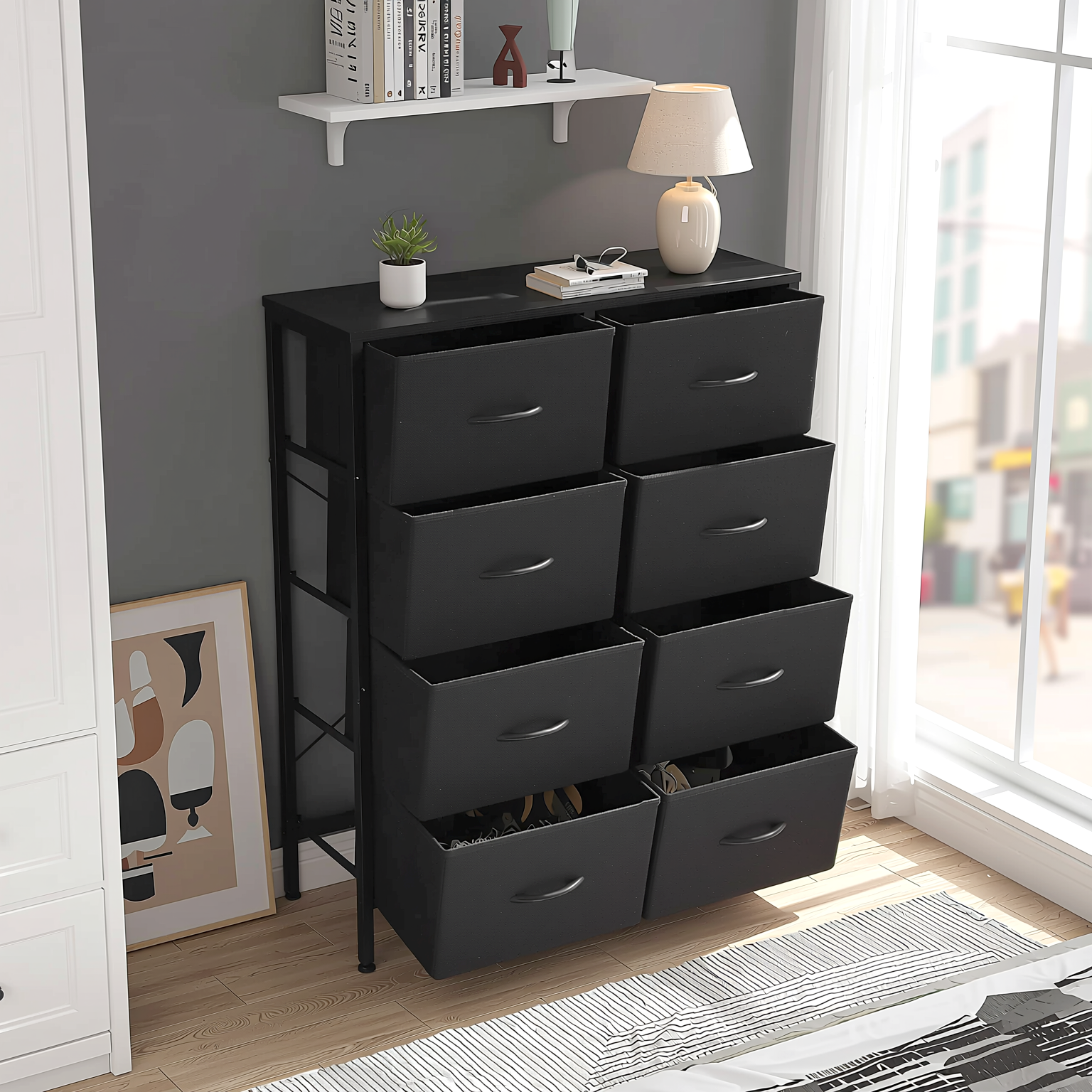 Homy Casa SHANKS VIII Industrial Storage Cabinet 8 Drawers Dark Grey
