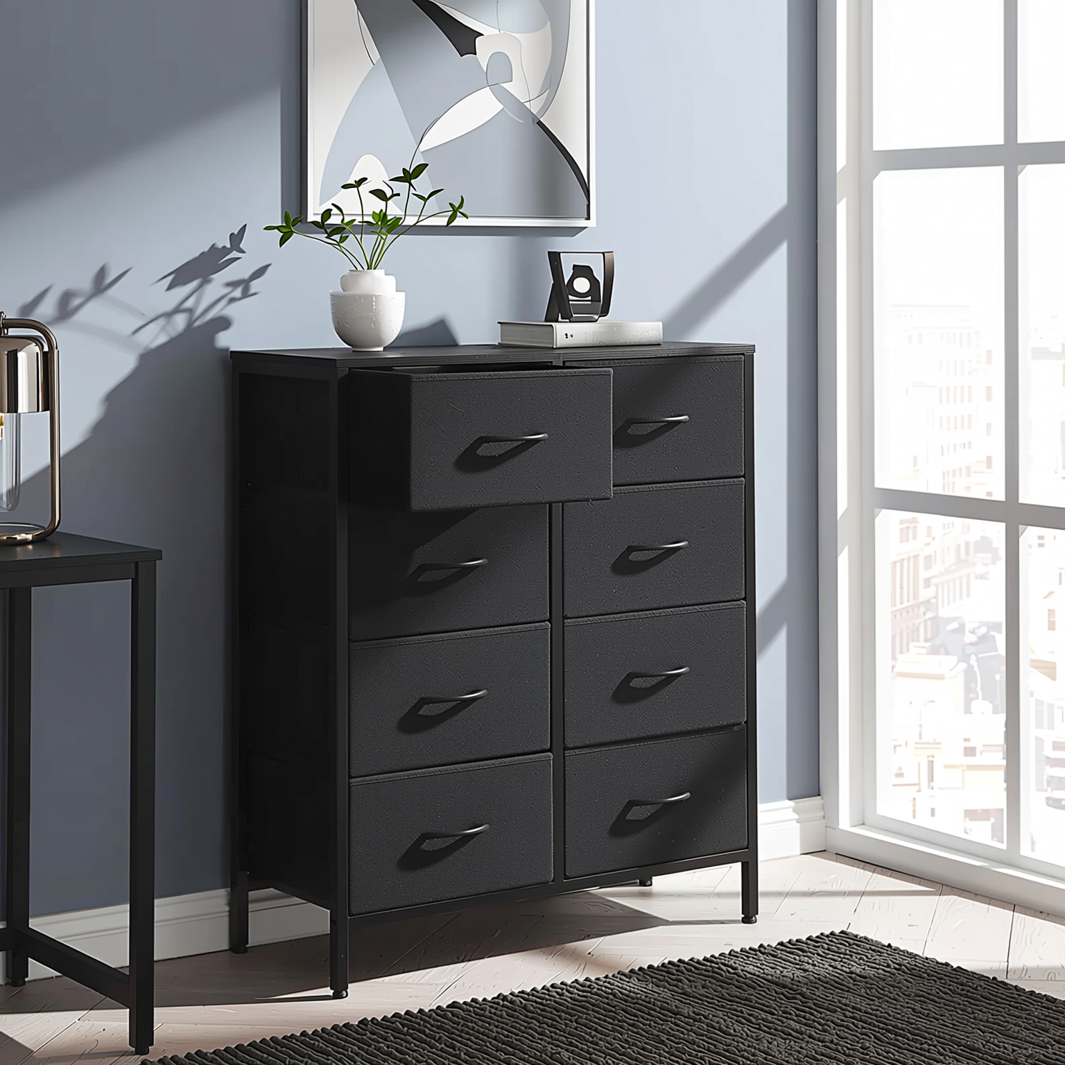 Homy Casa SHANKS VIII Industrial Storage Cabinet 8 Drawers Dark Grey