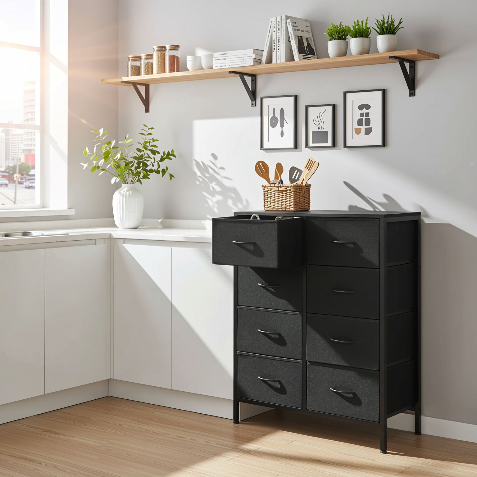 Homy Casa SHANKS VIII Industrial Storage Cabinet 8 Drawers Dark Grey