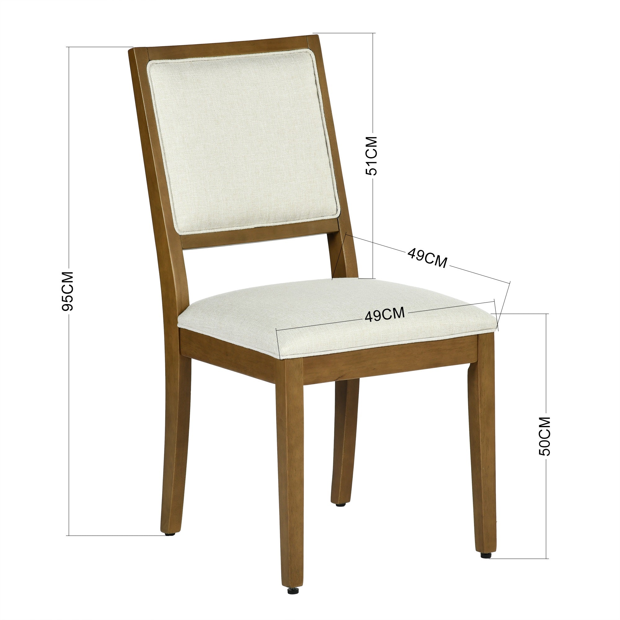 Homy Casa Lancelot 5PC Dining Set 63" Rectangular Table with 4 Siget Biscuit Upholstered Chairs in Beige and Haze Wood Finish
