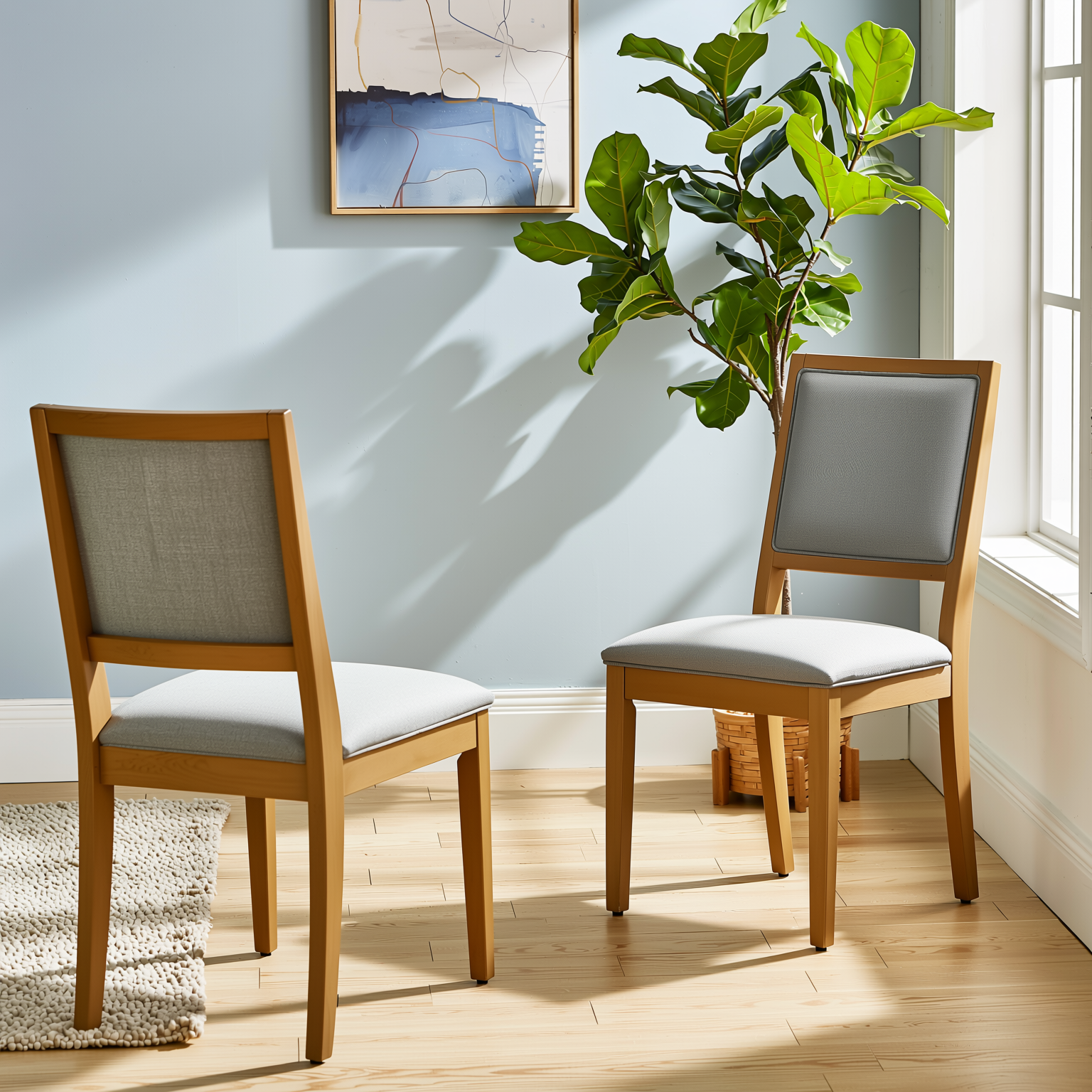 Homy Casa LANCELOT 5 Piece Natural Dining Table Set with 4 SIGET Upholsted Chairs