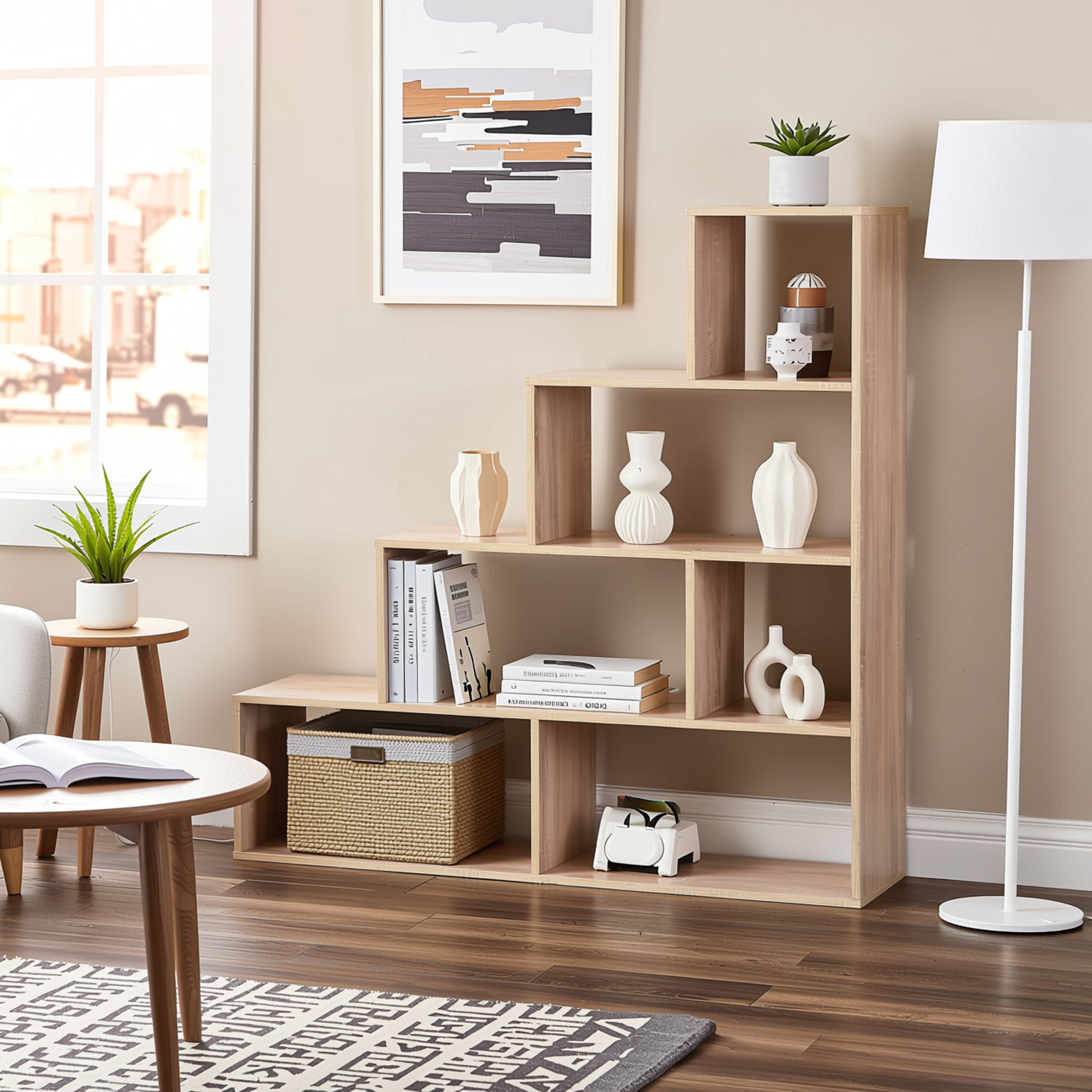 Homy Casa SIMMS SMALL Modern Wood Bookcase, 120x29x120cm, E1 Standard Particle Board, Home & Office Storage Shelf