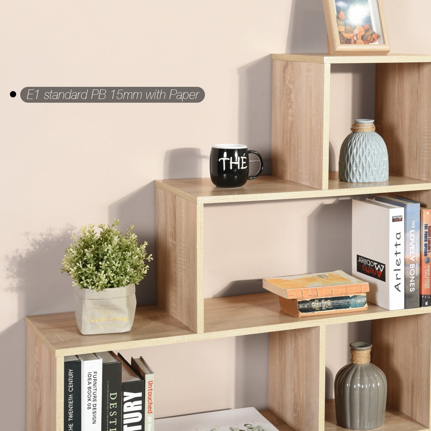 Homy Casa SIMMS SMALL Modern Wood Bookcase, 120x29x120cm, E1 Standard Particle Board, Home & Office Storage Shelf