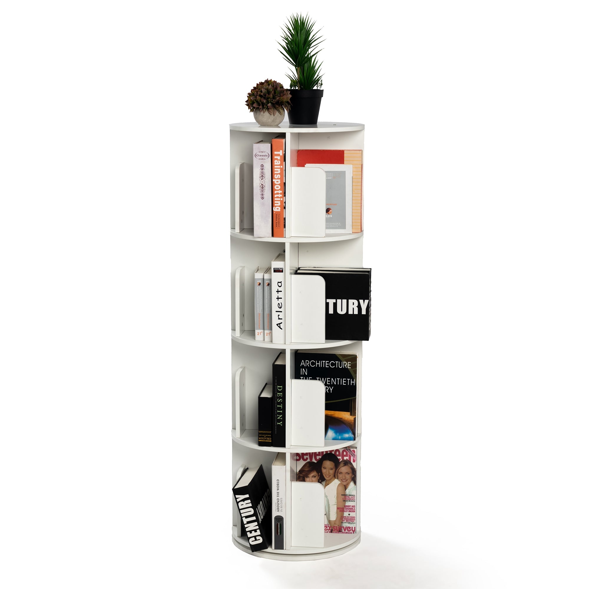 Homy Casa SINGED 4-Layer 360° Rotating Bookshelf "17.32" x 17.32" x 50.39" for Storage and Display