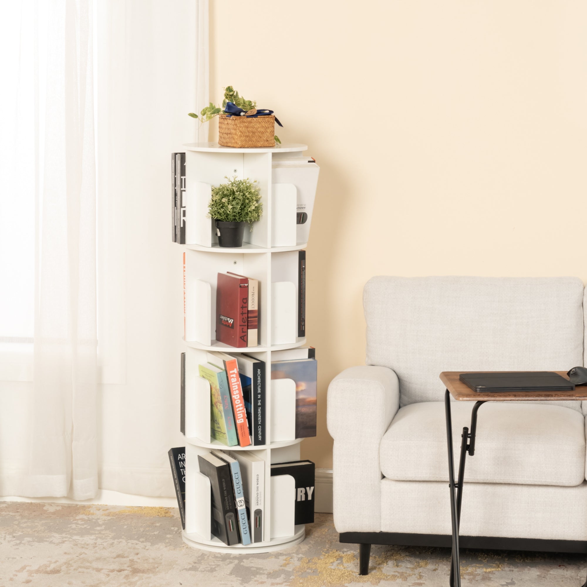 Homy Casa SINGED 4-Layer 360° Rotating Bookshelf "17.32" x 17.32" x 50.39" for Storage and Display