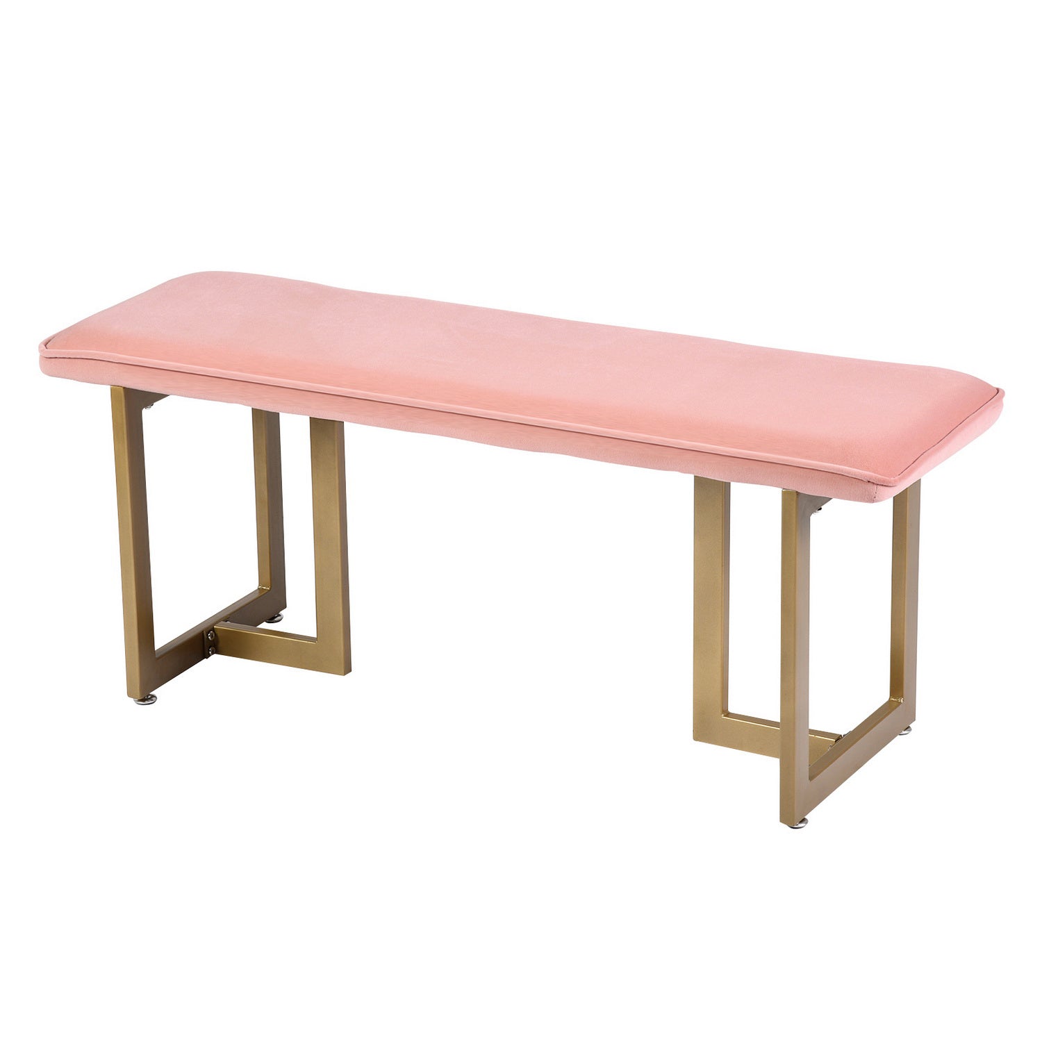 Homy Casa SLIP BENCH FROST BLUSH GOLD LEGS 44.5" x 15" x 18.5" Upholstered Bench for Living Room or Bedroom Open Box