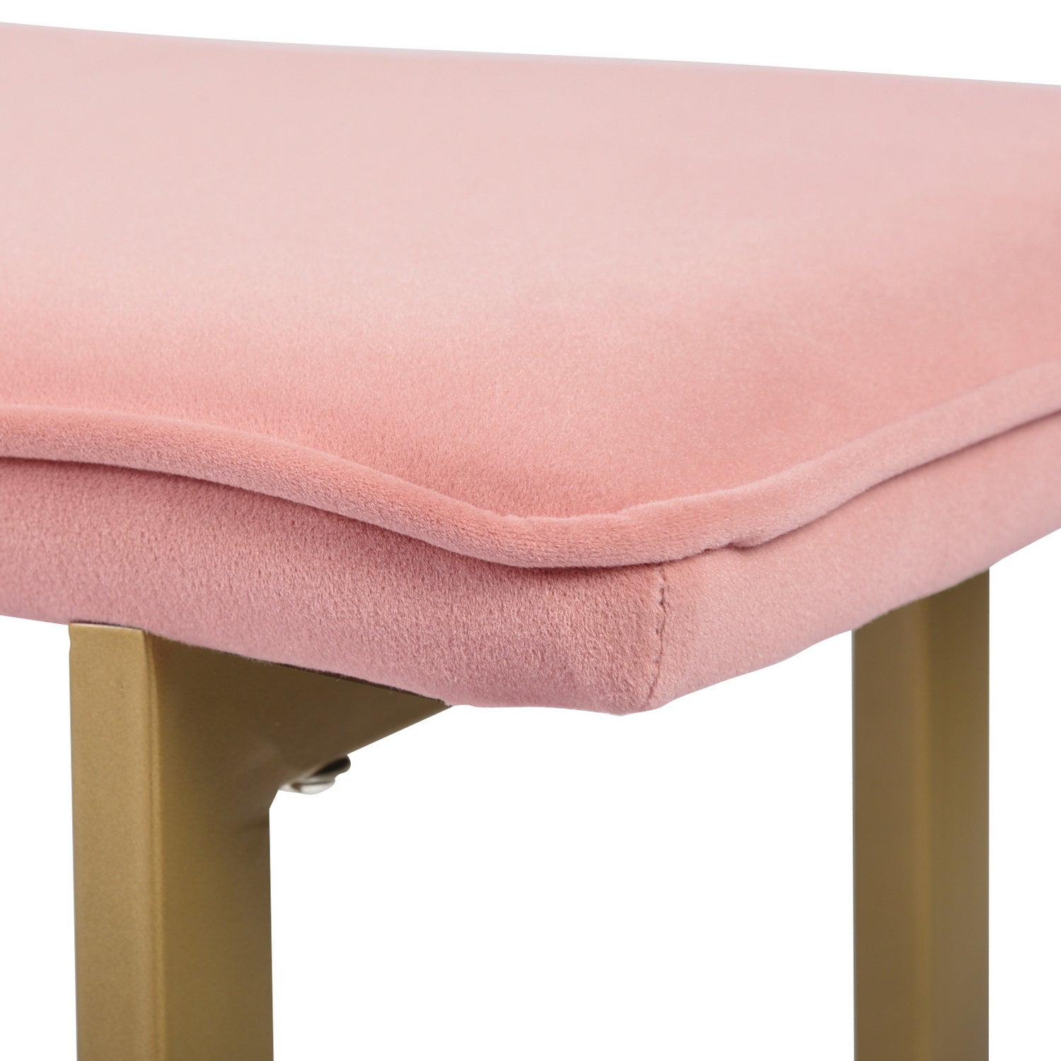 Homy Casa SLIP BENCH FROST BLUSH GOLD LEGS 44.5" x 15" x 18.5" Upholstered Bench for Living Room or Bedroom Open Box