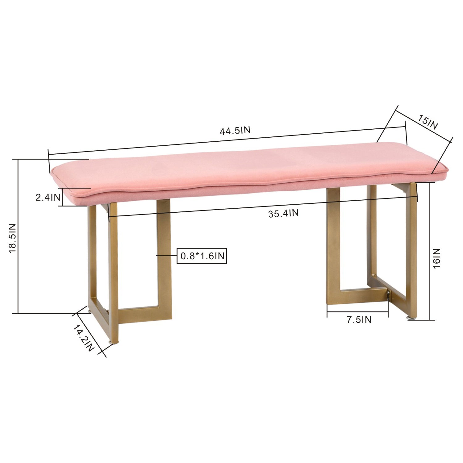 Homy Casa SLIP BENCH FROST BLUSH GOLD LEGS 44.5" x 15" x 18.5" Upholstered Bench for Living Room or Bedroom Open Box
