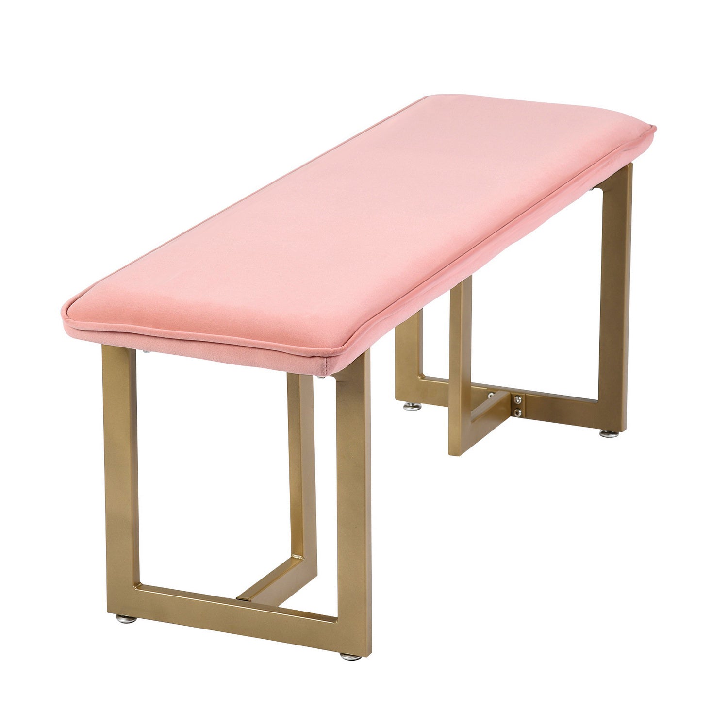 Homy Casa SLIP BENCH FROST BLUSH GOLD LEGS 44.5" x 15" x 18.5" Upholstered Bench for Living Room or Bedroom Open Box
