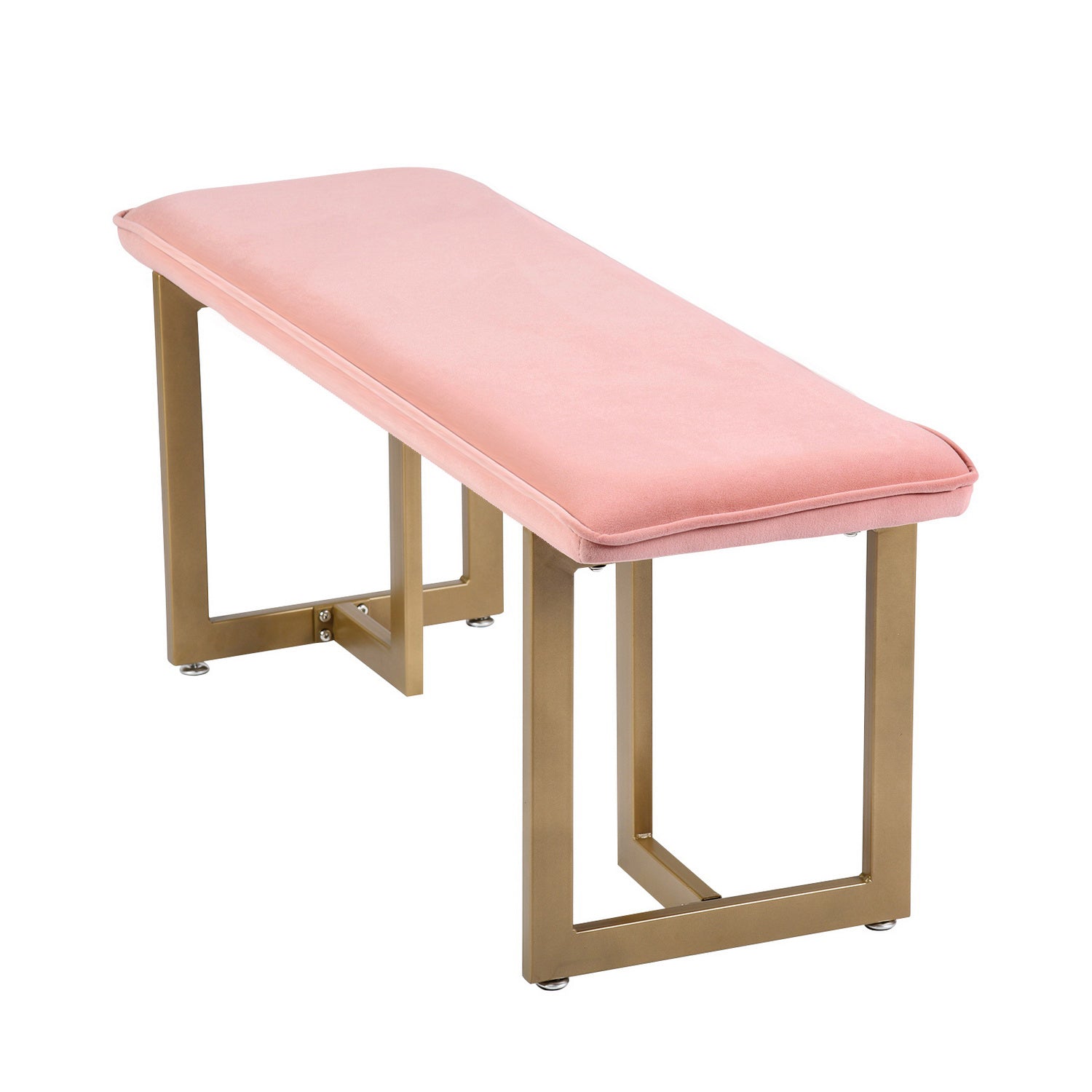 Homy Casa SLIP BENCH FROST BLUSH GOLD LEGS 44.5" x 15" x 18.5" Upholstered Bench for Living Room or Bedroom Open Box