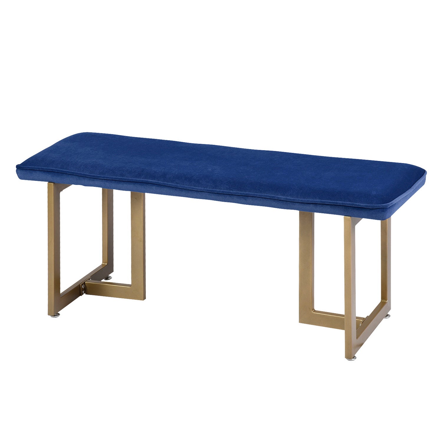 Homy Casa SLIP BENCH FROST ROYAL BLUE GOLD LEGS "44.5 x 15 x 18.5 in" Upholstered Bench for Living Room or Bedroom Open Box