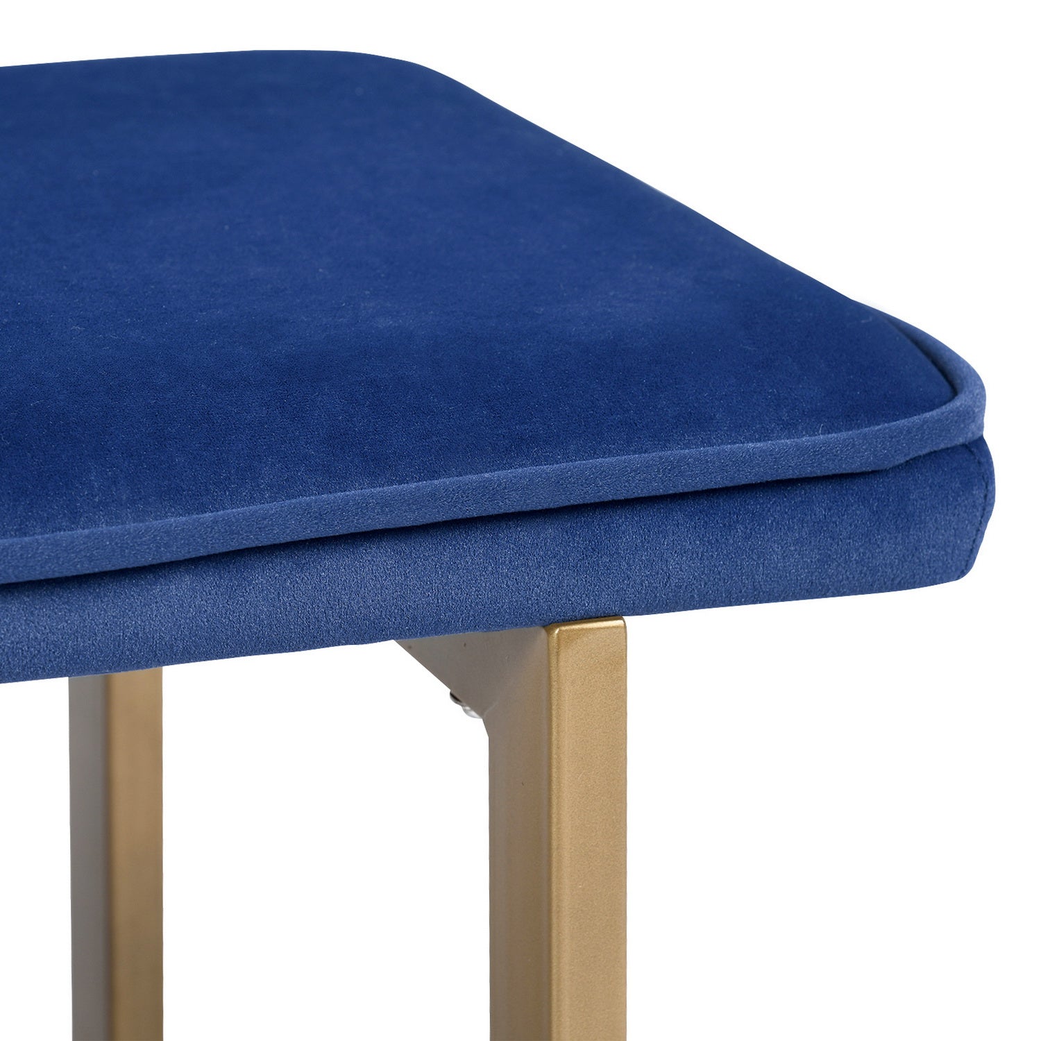 Homy Casa SLIP BENCH FROST ROYAL BLUE GOLD LEGS "44.5 x 15 x 18.5 in" Upholstered Bench for Living Room or Bedroom Open Box