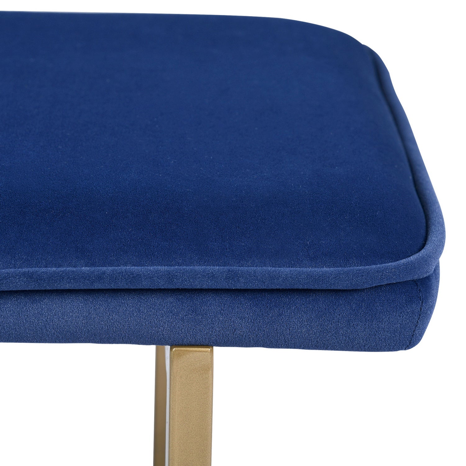 Homy Casa SLIP BENCH FROST ROYAL BLUE GOLD LEGS "44.5 x 15 x 18.5 in" Upholstered Bench for Living Room or Bedroom Open Box