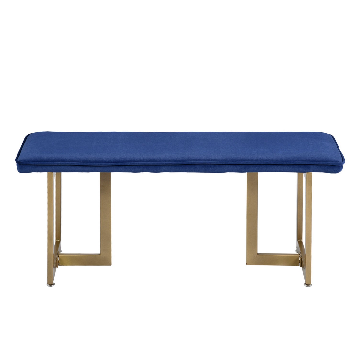 Homy Casa SLIP BENCH FROST ROYAL BLUE GOLD LEGS "44.5 x 15 x 18.5 in" Upholstered Bench for Living Room or Bedroom Open Box