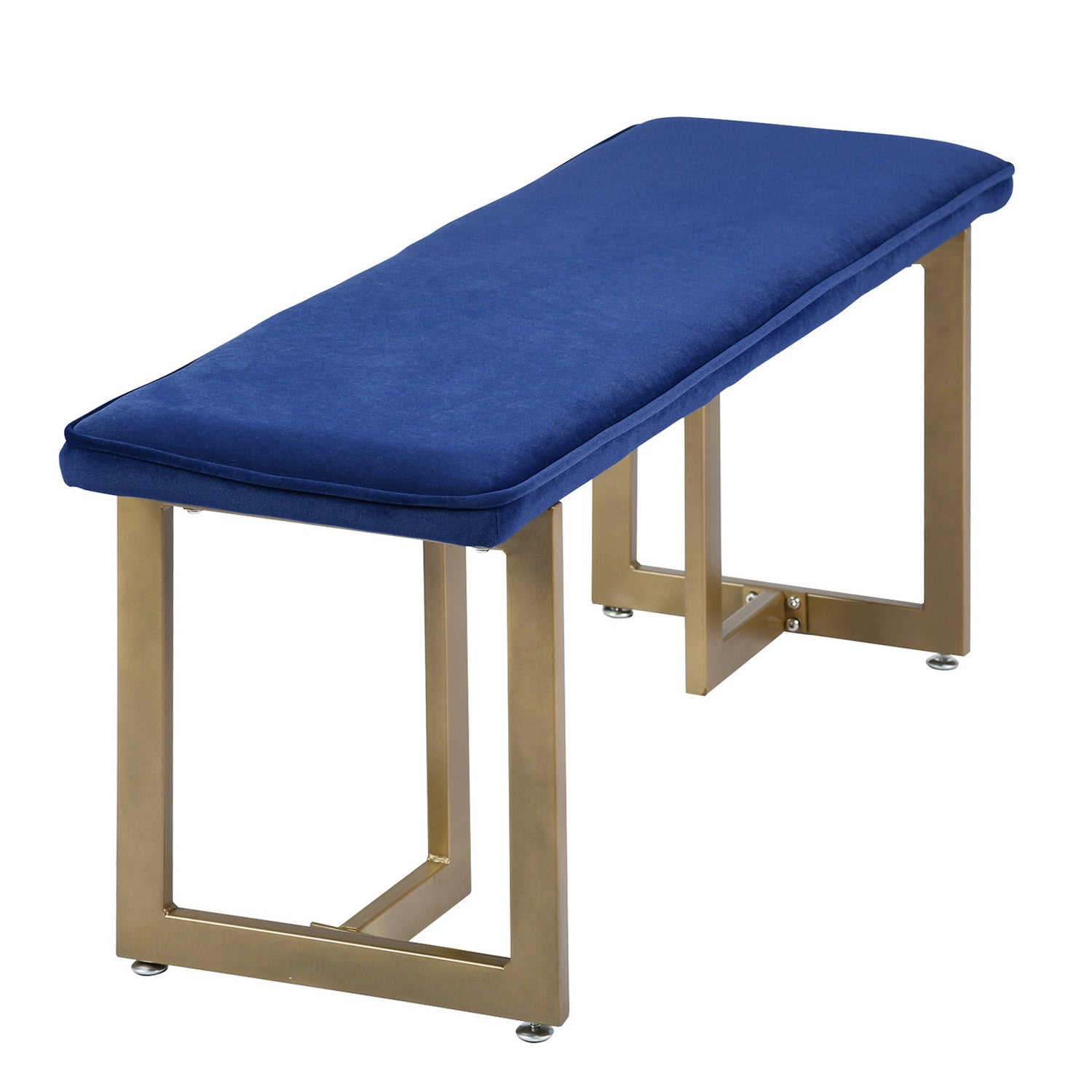 Homy Casa SLIP BENCH FROST ROYAL BLUE GOLD LEGS "44.5 x 15 x 18.5 in" Upholstered Bench for Living Room or Bedroom Open Box