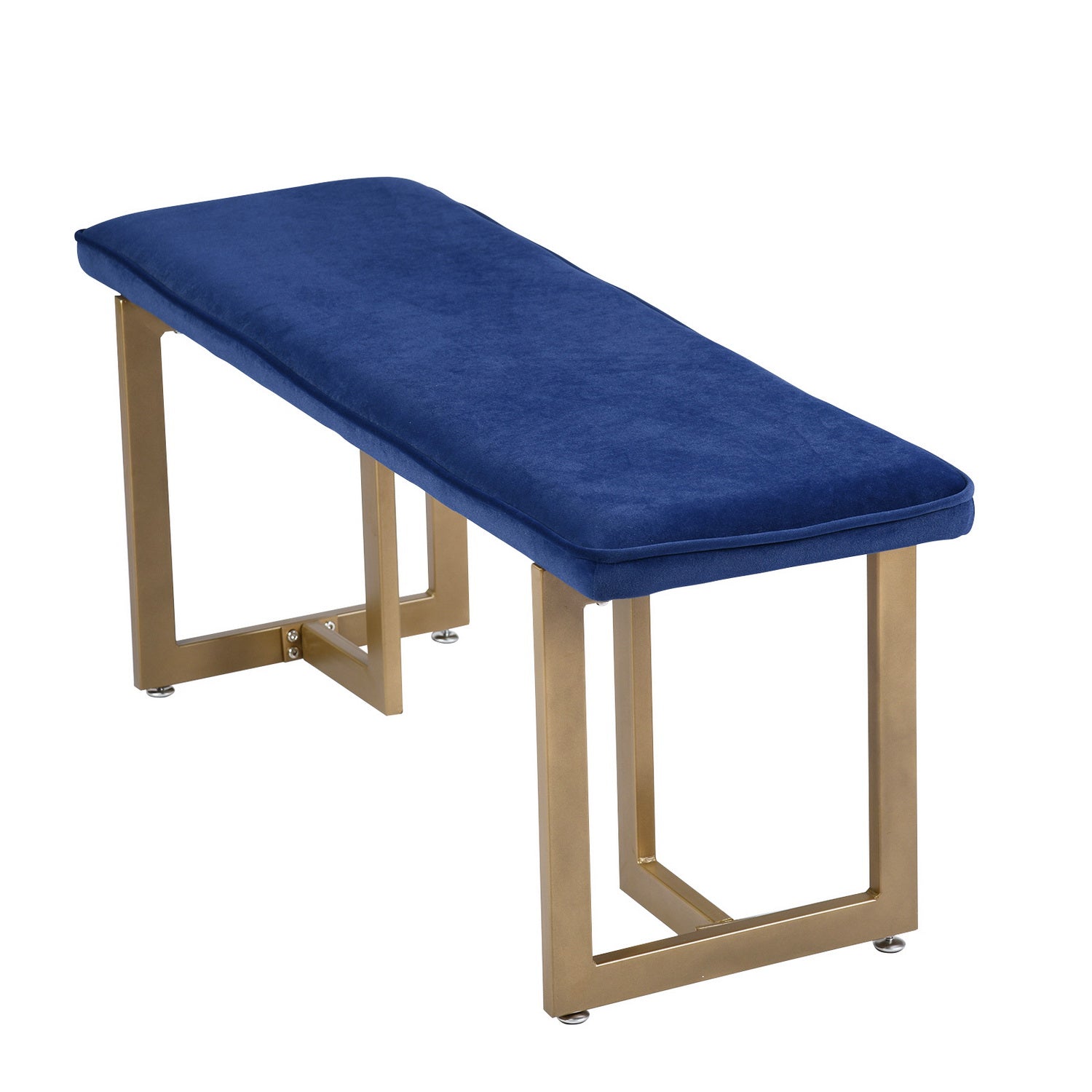 Homy Casa SLIP BENCH FROST ROYAL BLUE GOLD LEGS "44.5 x 15 x 18.5 in" Upholstered Bench for Living Room or Bedroom Open Box
