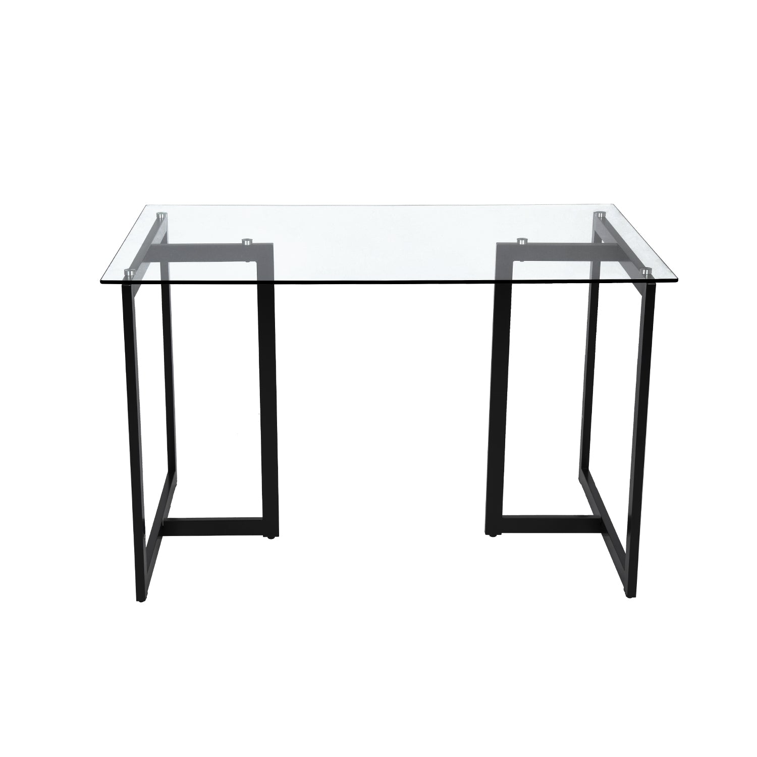 SLIP 55" Glass Dining Table, Clear Tempered Top, Black Metal Base, Modern Rectangular Table for Kitchen Dining Room Home Office
