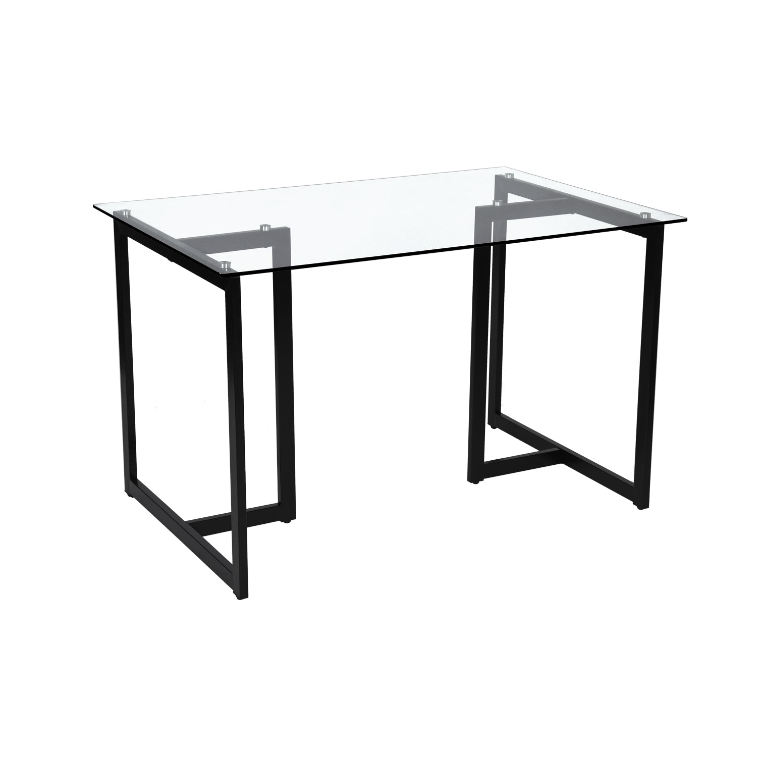 SLIP 55" Glass Dining Table, Clear Tempered Top, Black Metal Base, Modern Rectangular Table for Kitchen Dining Room Home Office