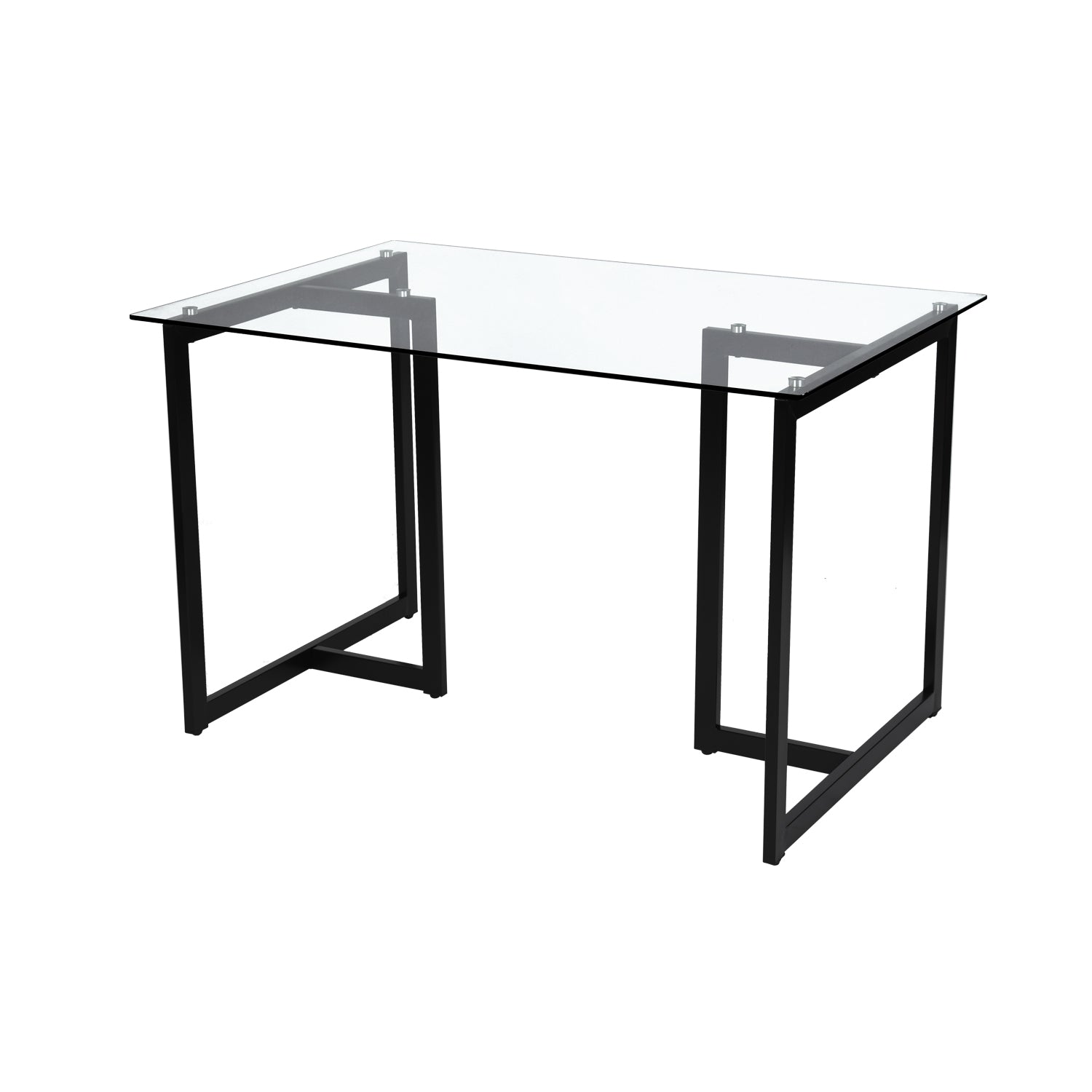 SLIP 55" Glass Dining Table, Clear Tempered Top, Black Metal Base, Modern Rectangular Table for Kitchen Dining Room Home Office