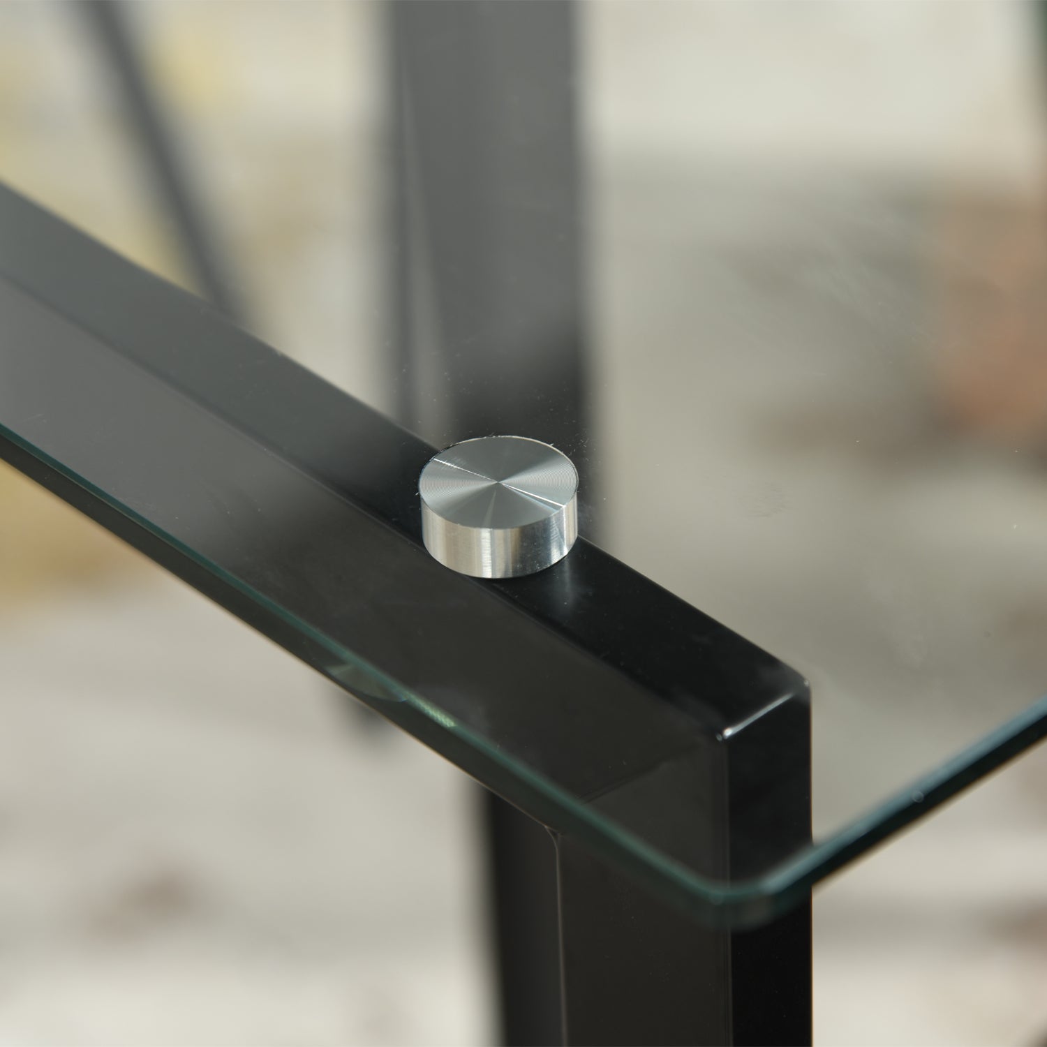 SLIP 55" Glass Dining Table, Clear Tempered Top, Black Metal Base, Modern Rectangular Table for Kitchen Dining Room Home Office