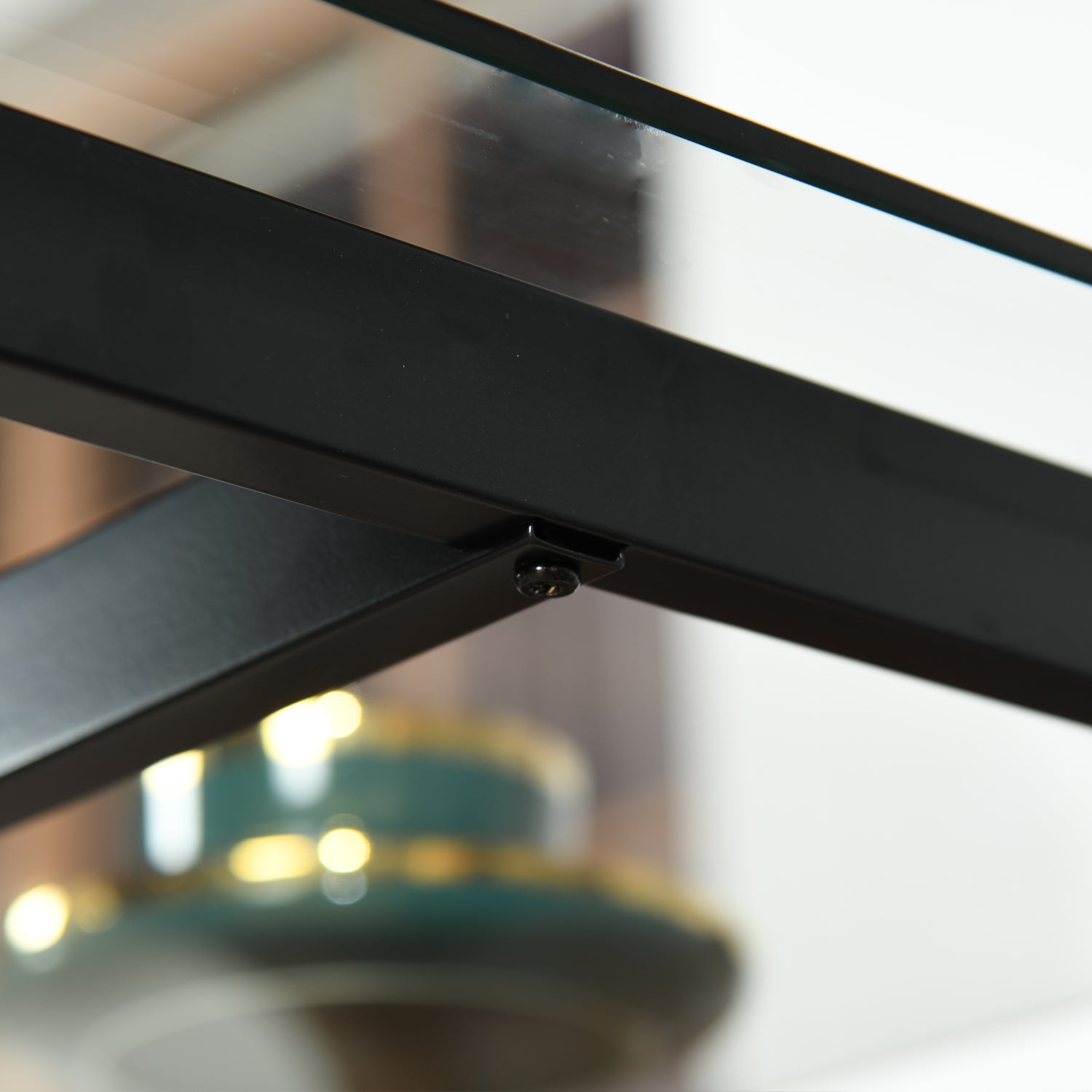 SLIP 55" Glass Dining Table, Clear Tempered Top, Black Metal Base, Modern Rectangular Table for Kitchen Dining Room Home Office