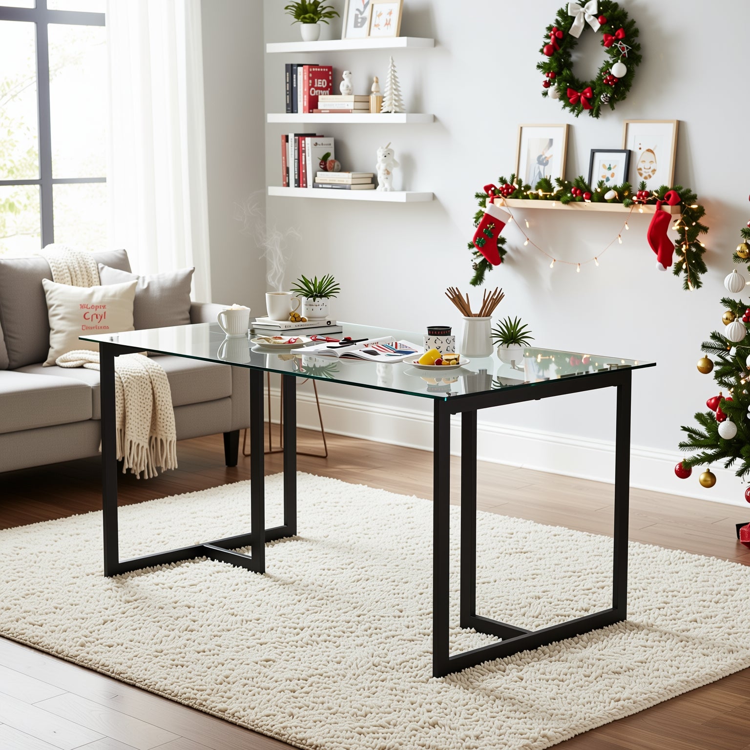 Slip Rectangular Tempered Glass Dining Table