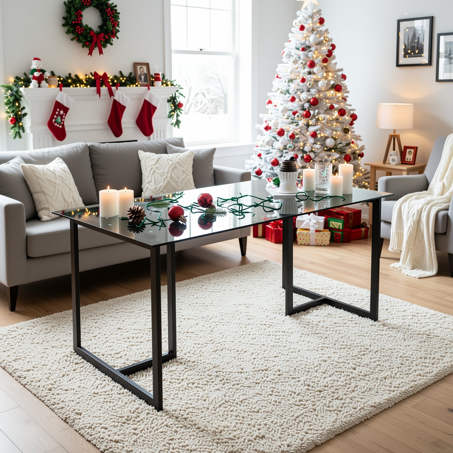 Slip Rectangular Tempered Glass Dining Table