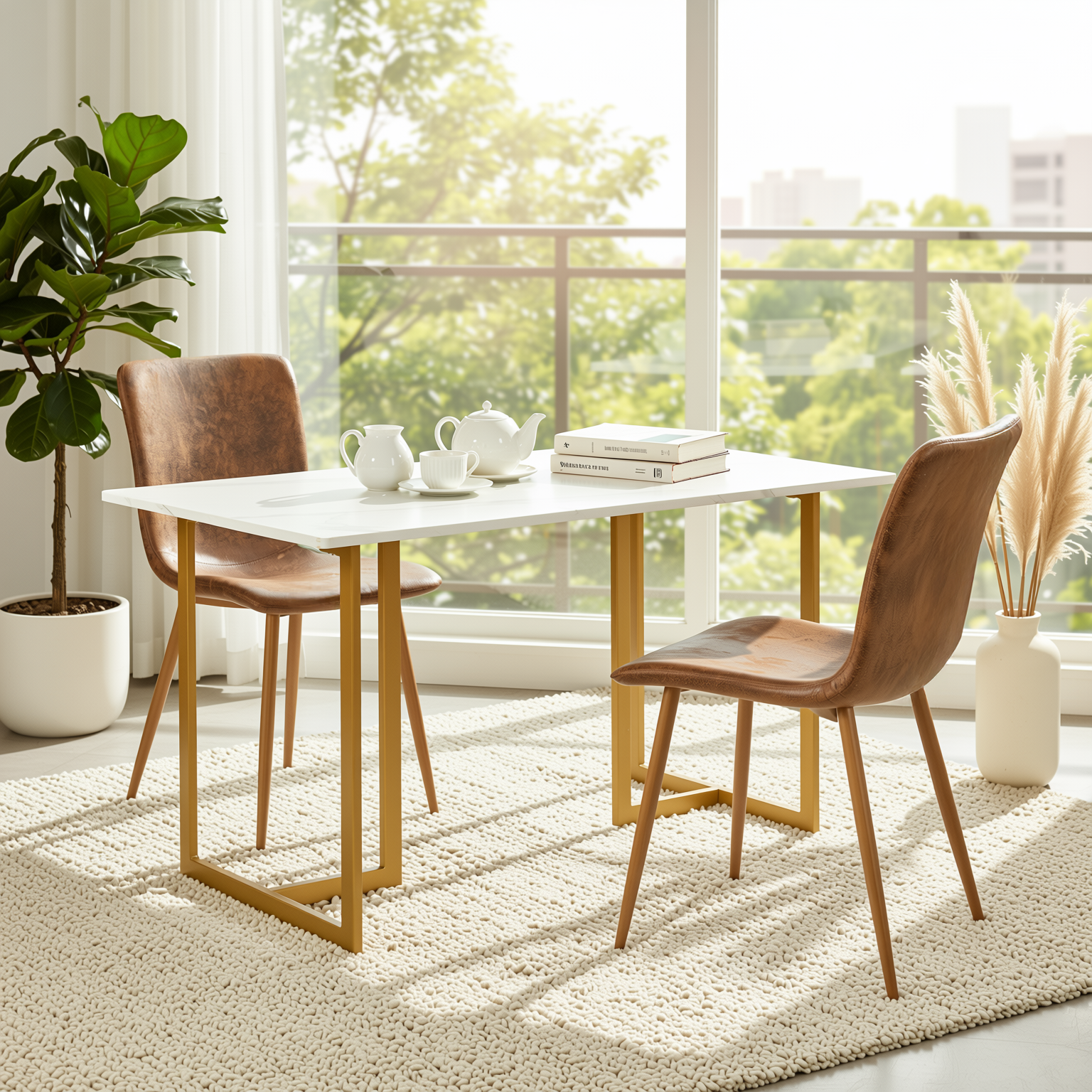 Homy Casa SCARGILL 2PC SUEDE Brown Industrial Dining Chairs, Suede Upholstery, Metal Frame